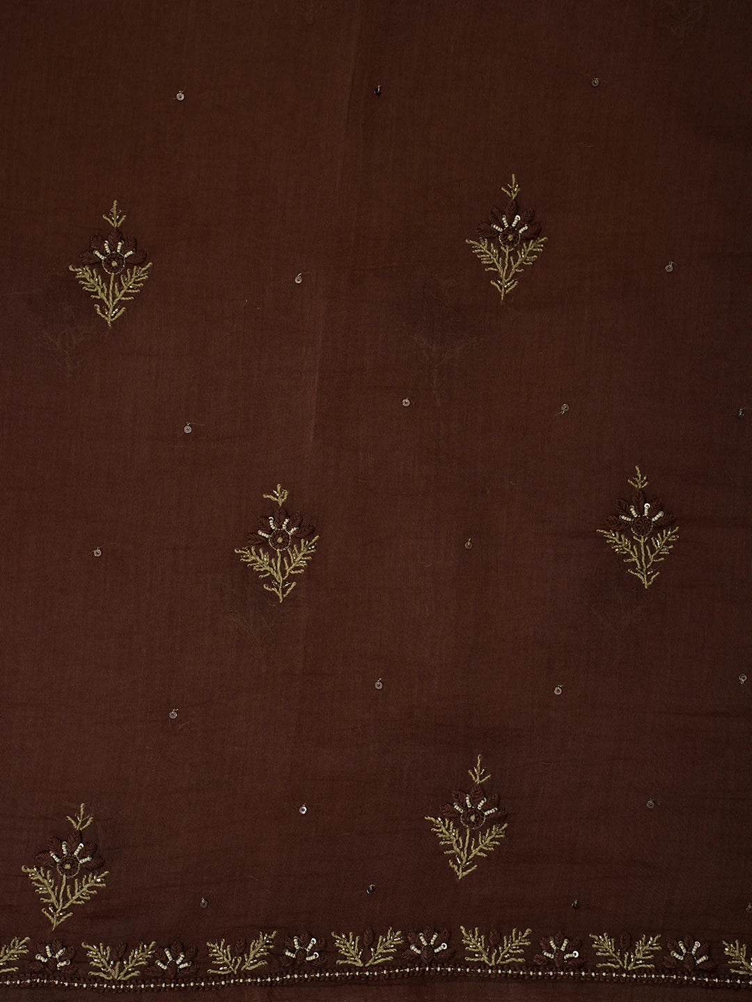 Ada Hand Embroidered Brown Chanderi Lucknowi Chikankari Unstitched Kurta Dupatta Set With Cutdana Work 01A682700