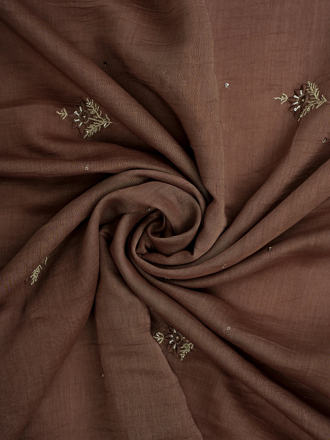 Ada Hand Embroidered Brown Chanderi Lucknowi Chikankari Unstitched Kurta Dupatta Set With Cutdana Work 01A682700