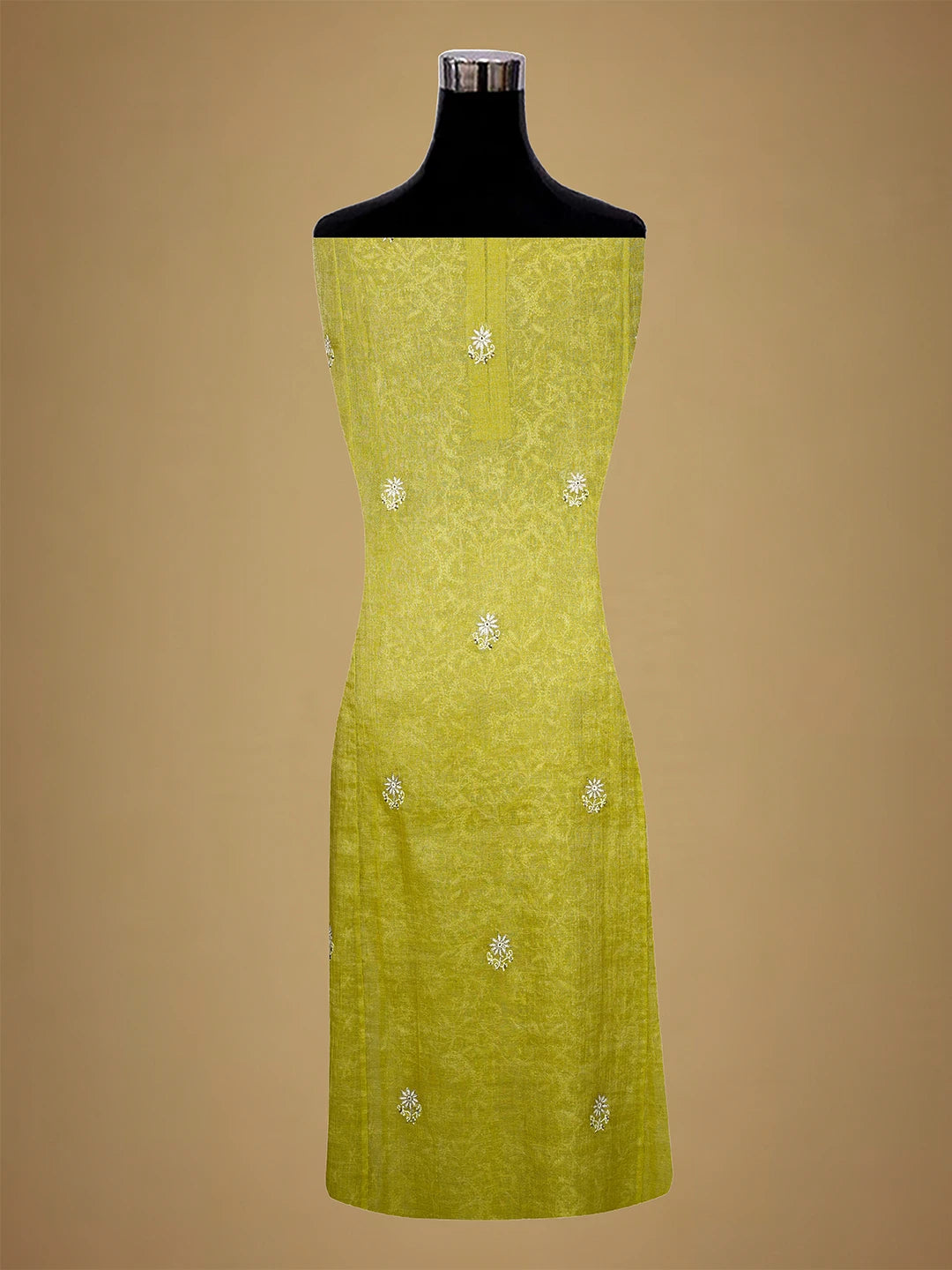 Ada Hand Embroidered Pear Green Tissue Lucknowi Chikankari Semi-stitched Kurta Dupatta Set With Zari Work 01A543897