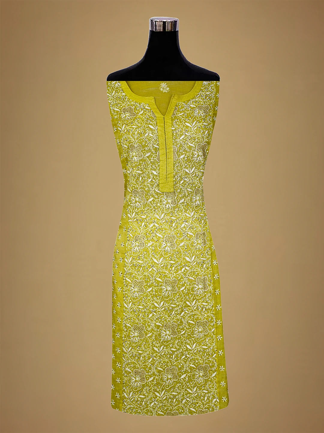 Ada Hand Embroidered Pear Green Tissue Lucknowi Chikankari Semi-stitched Kurta Dupatta Set With Zari Work 01A543897