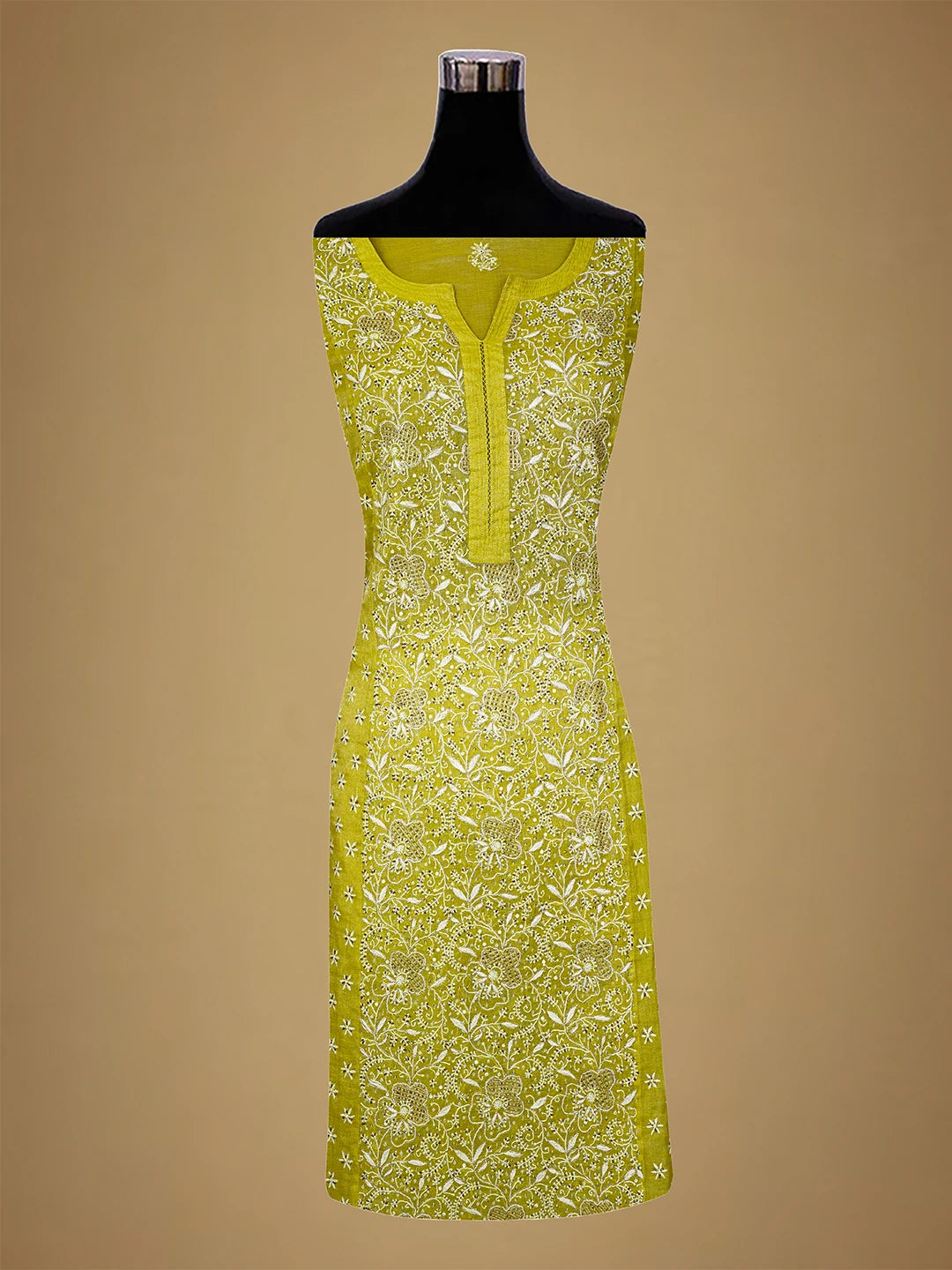 Ada Hand Embroidered Pear Green Tissue Lucknowi Chikankari Semi-stitched Kurta Dupatta Set With Zari Work 01A543897