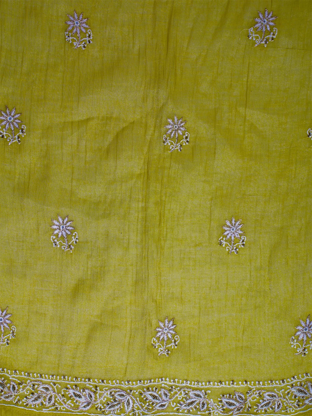 Ada Hand Embroidered Pear Green Tissue Lucknowi Chikankari Semi-stitched Kurta Dupatta Set With Zari Work 01A543897