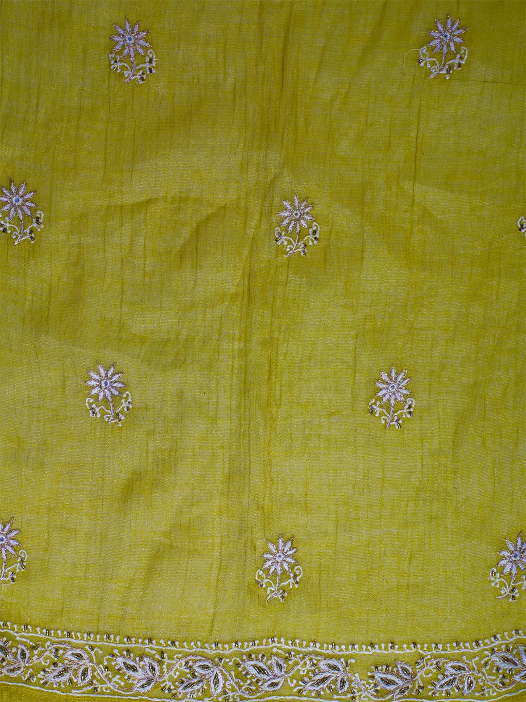 Ada Hand Embroidered Pear Green Tissue Lucknowi Chikankari Semi-stitched Kurta Dupatta Set With Zari Work 01A543897