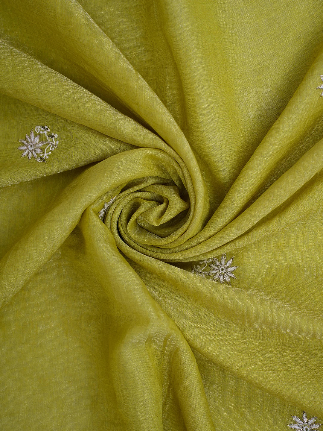 Ada Hand Embroidered Pear Green Tissue Lucknowi Chikankari Semi-stitched Kurta Dupatta Set With Zari Work 01A543897