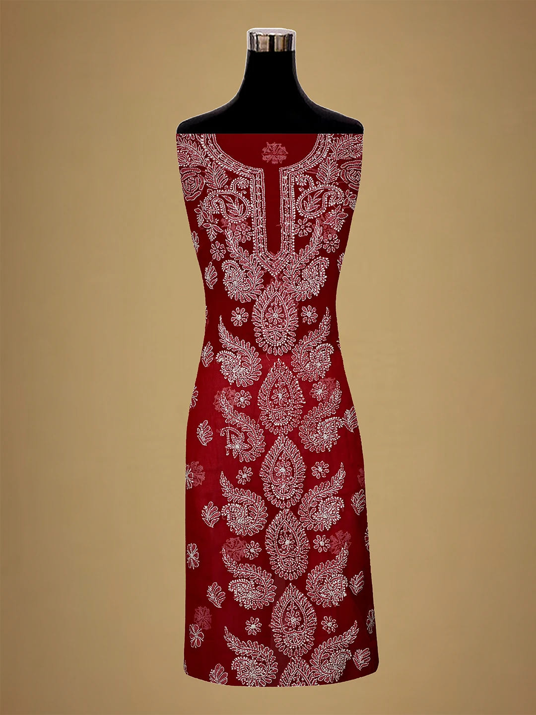 Ada Hand Embroidered Red Georgette Lucknowi Chikankari Unstitched Suit Piece 01A711184