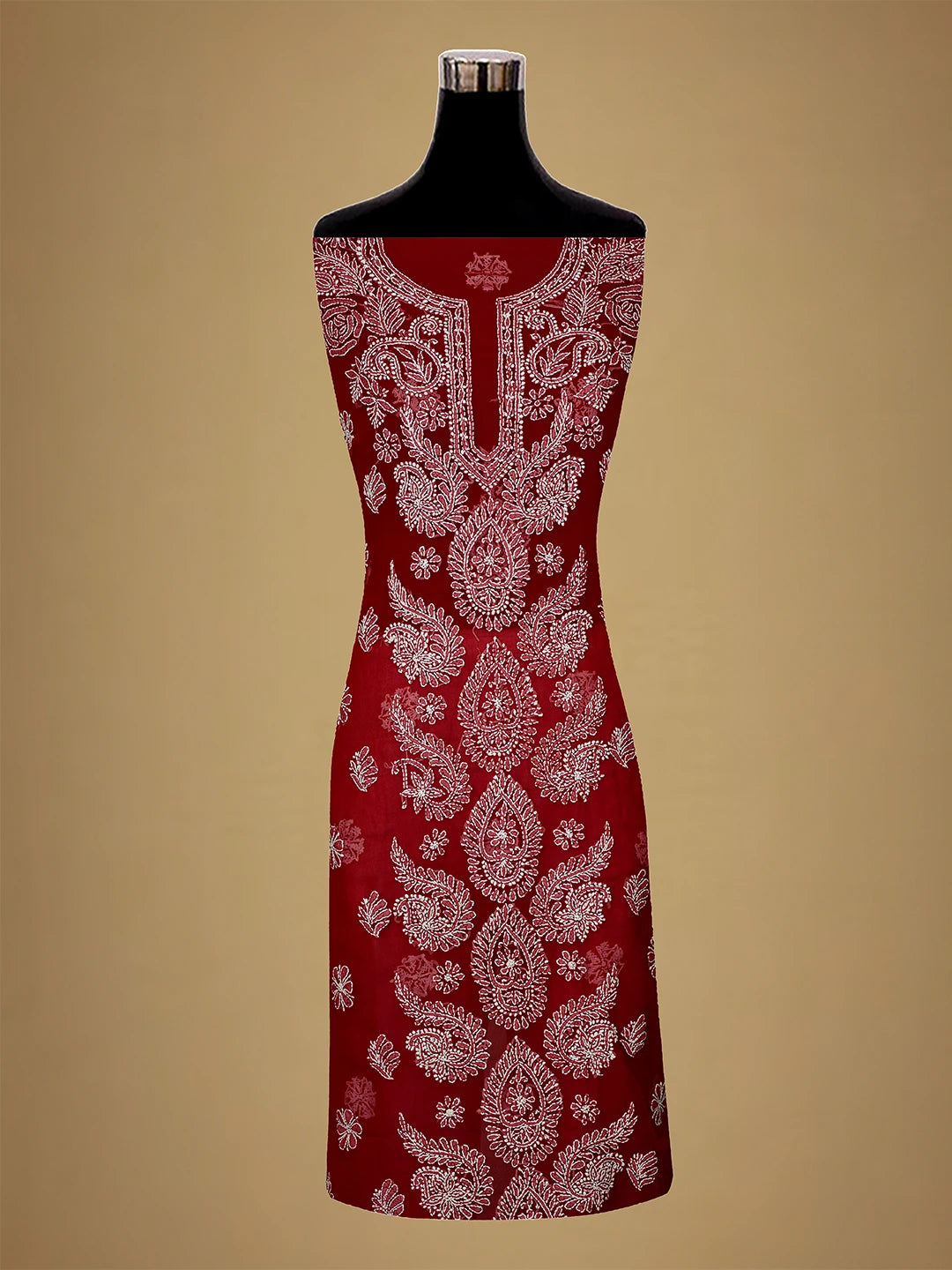 Ada Hand Embroidered Red Georgette Lucknowi Chikankari Unstitched Suit Piece 01A711184