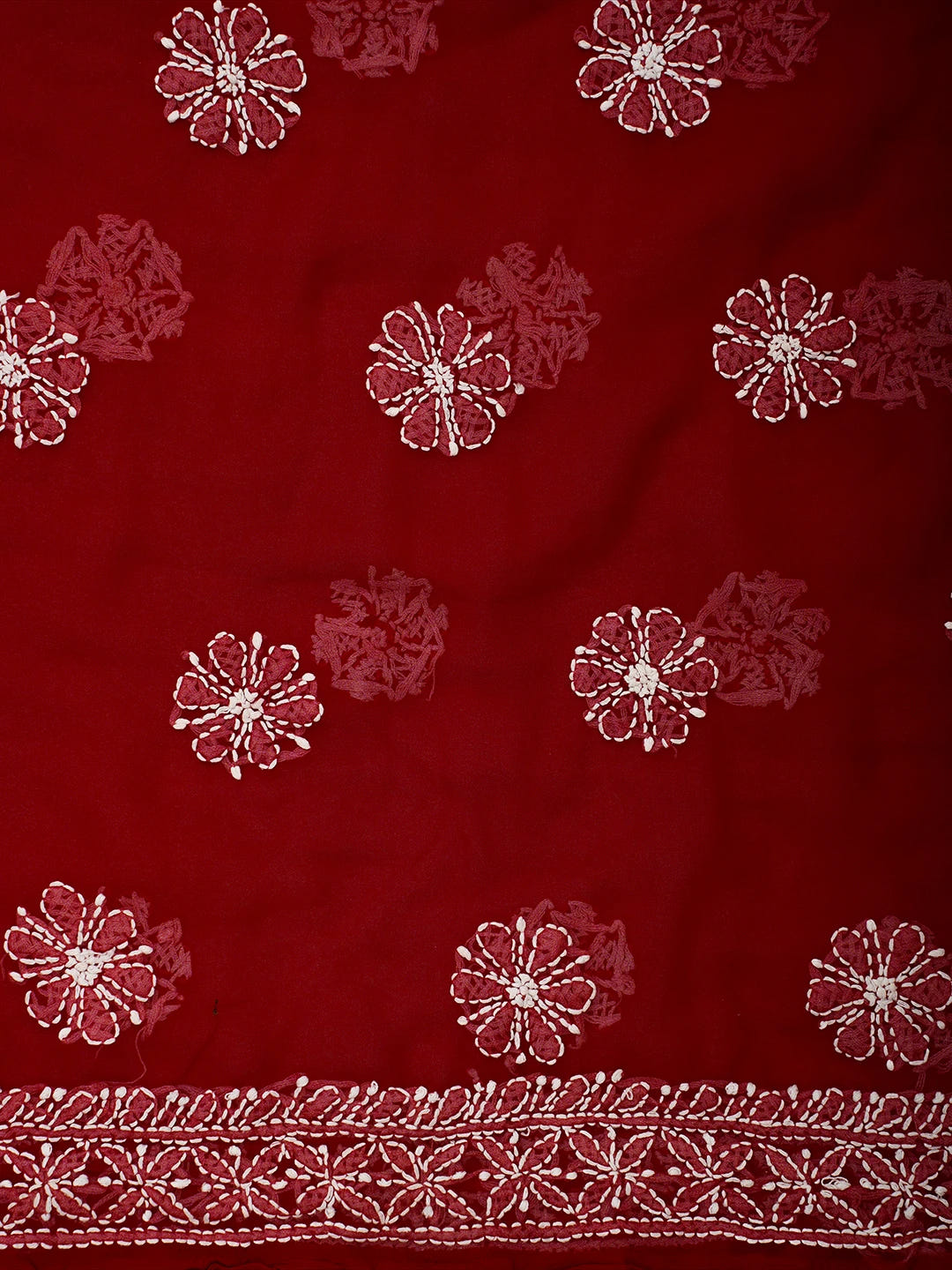Ada Hand Embroidered Red Georgette Lucknowi Chikankari Unstitched Suit Piece 01A711184