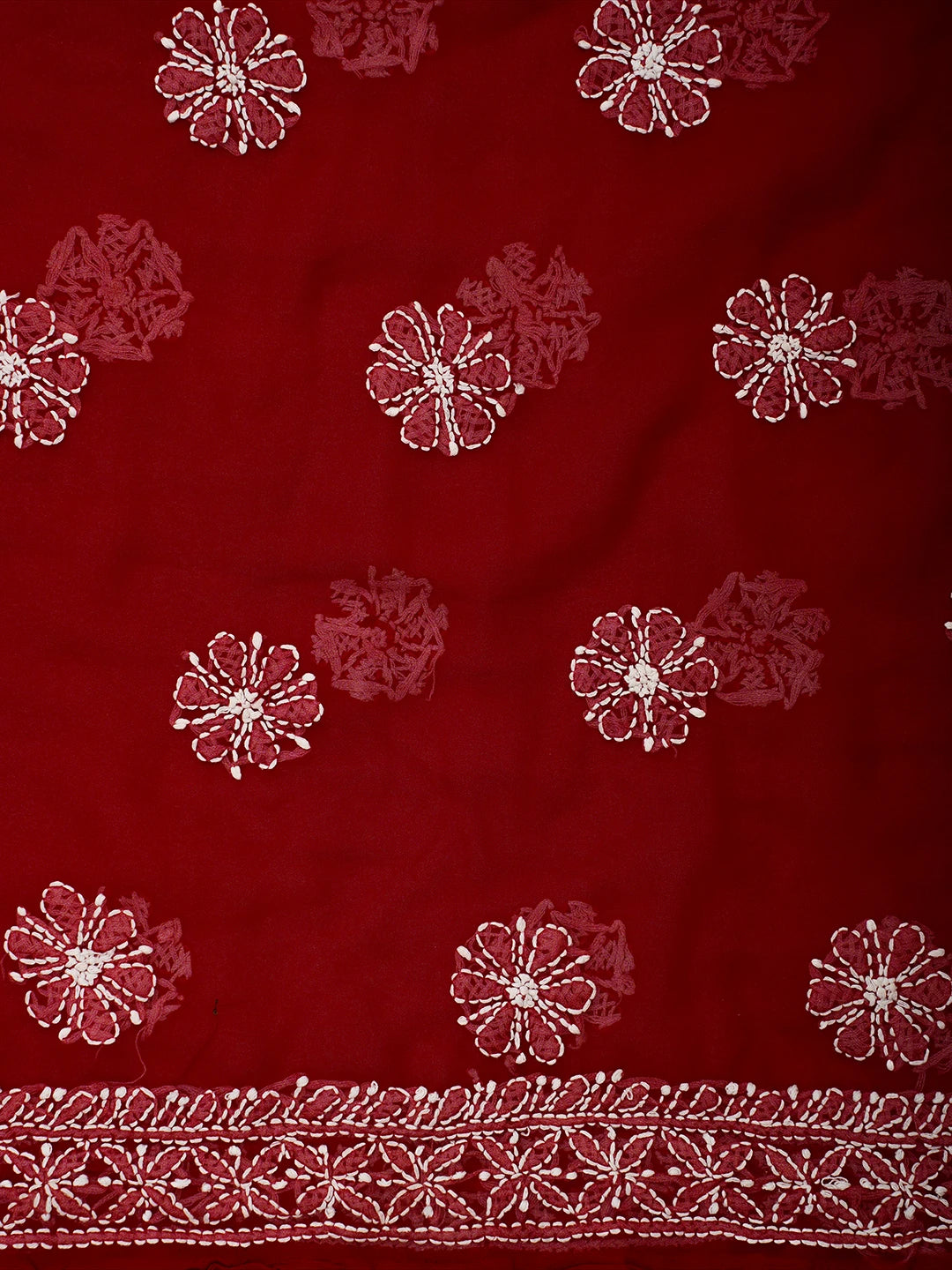 Ada Hand Embroidered Red Georgette Lucknowi Chikankari Unstitched Suit Piece 01A711184