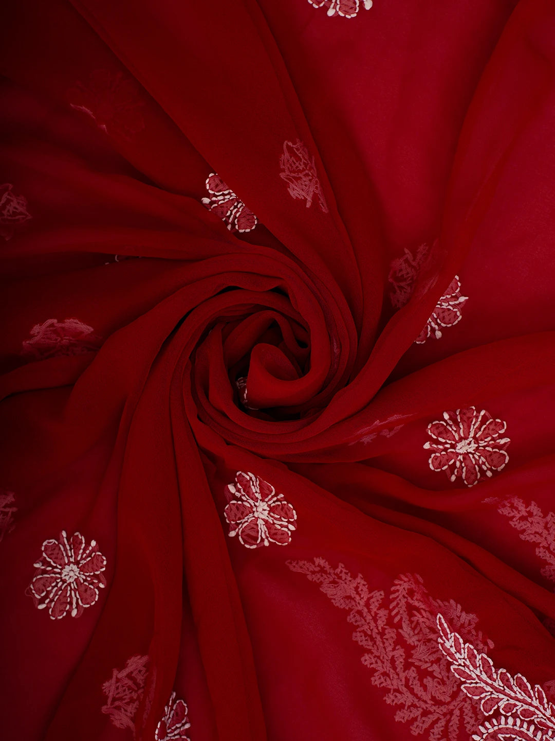 Ada Hand Embroidered Red Georgette Lucknowi Chikankari Unstitched Suit Piece 01A711184