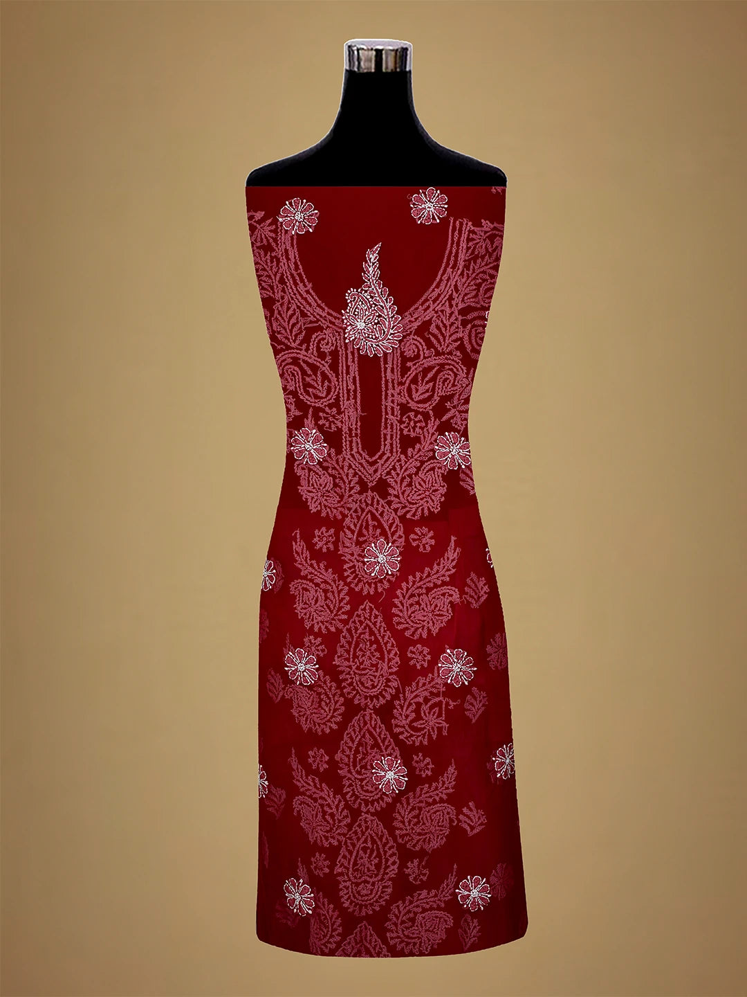 Ada Hand Embroidered Red Georgette Lucknowi Chikankari Unstitched Suit Piece 01A711184