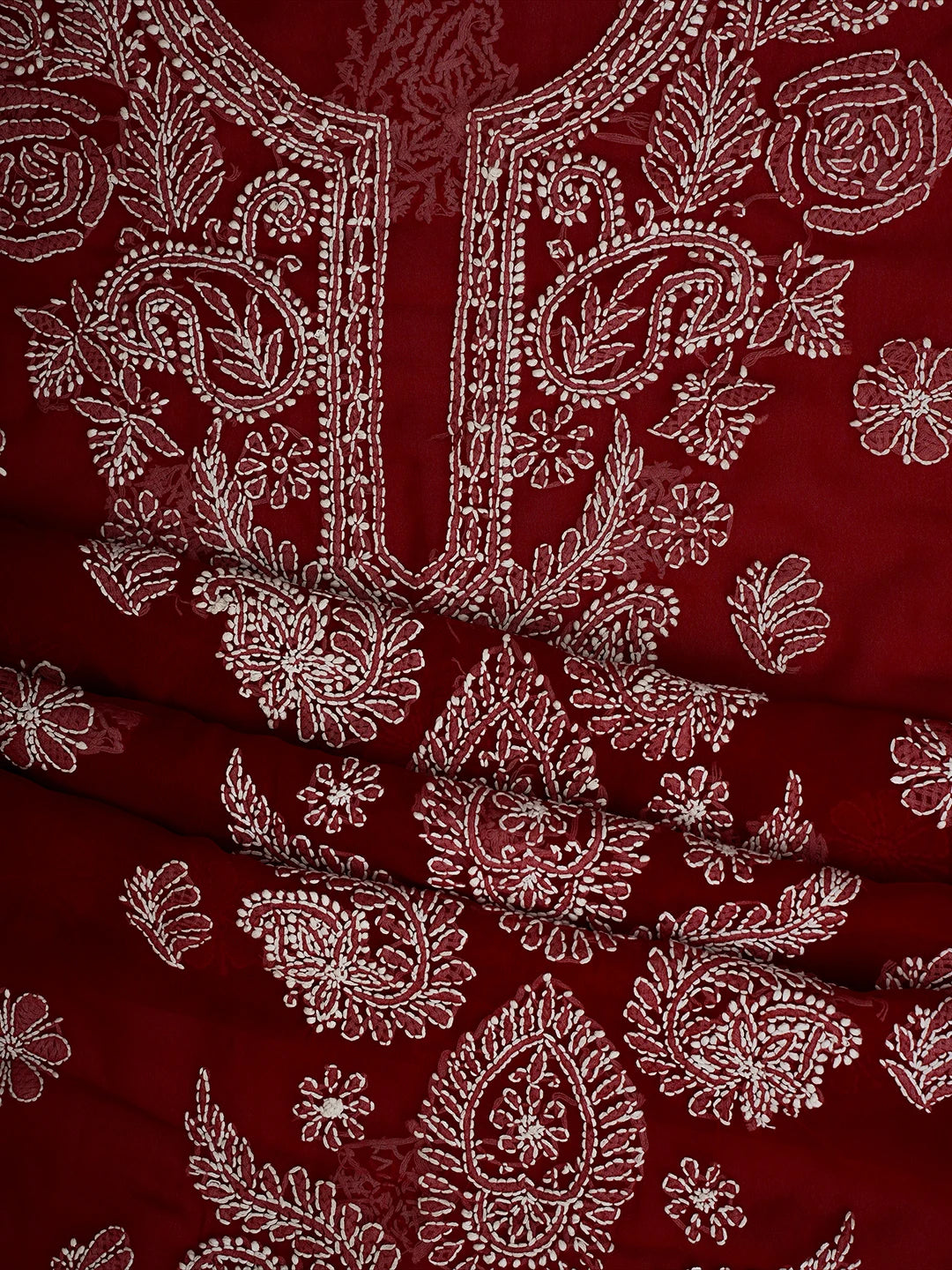 Ada Hand Embroidered Red Georgette Lucknowi Chikankari Unstitched Suit Piece 01A711184