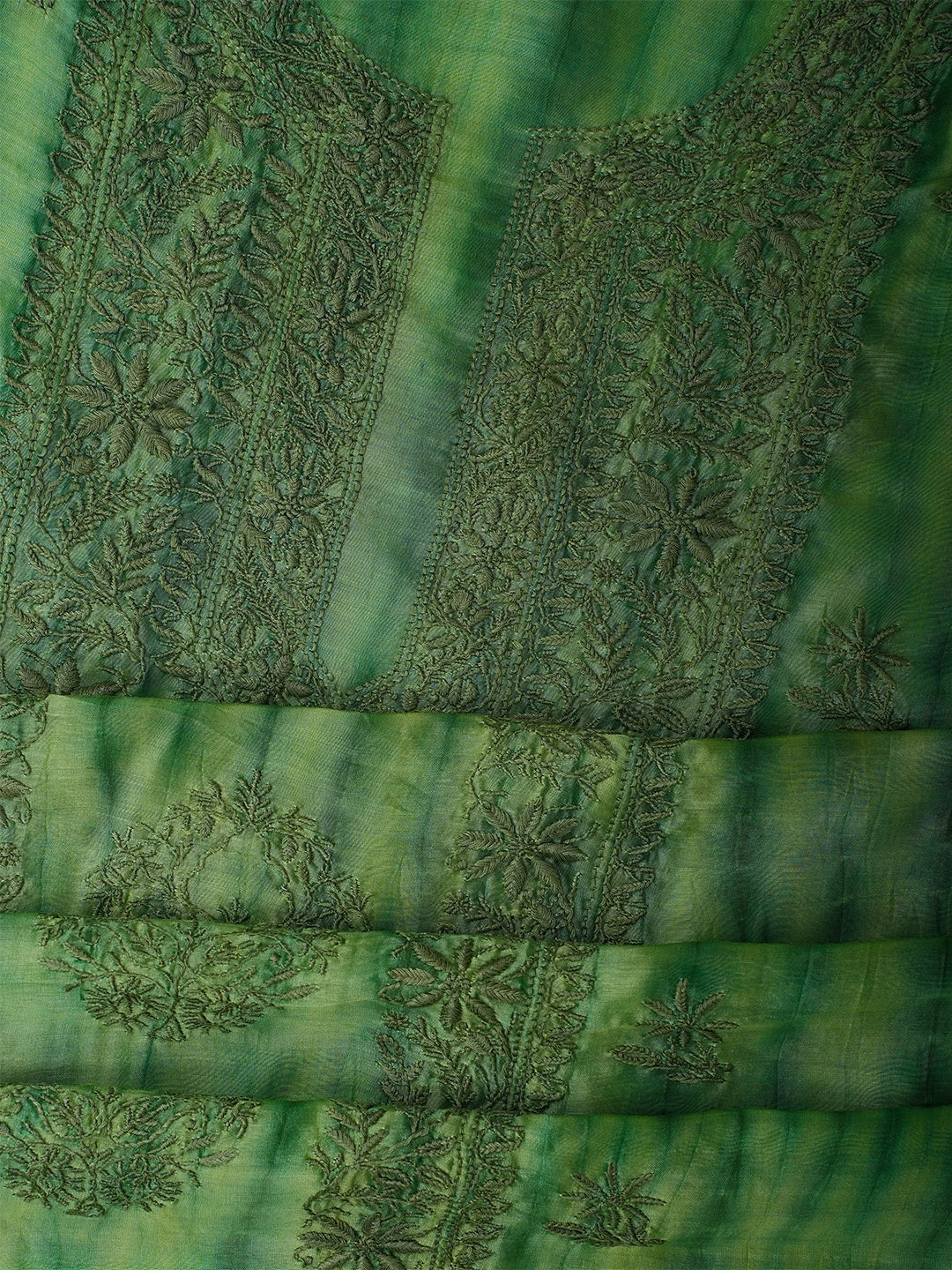 Ada Hand Embroidered Mantis Green Silk Lucknowi Chikankari Unstitched Kurta Dupatta Set 01A679978