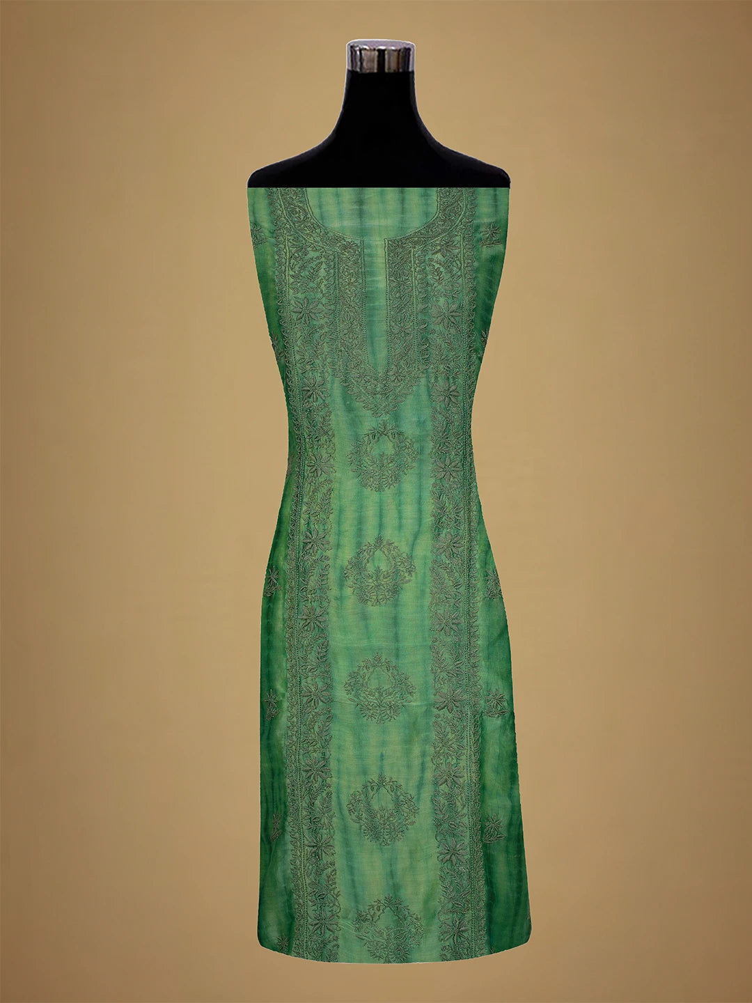 Ada Hand Embroidered Mantis Green Silk Lucknowi Chikankari Unstitched Kurta Dupatta Set 01A679978
