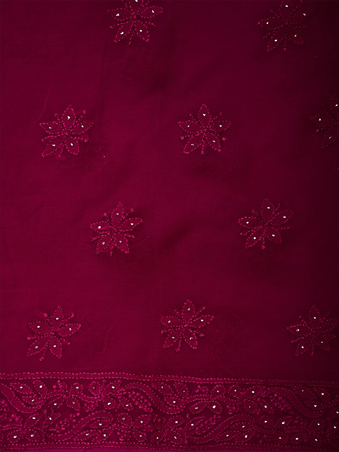 Ada Hand Embroidered Magenta Viscose Georgette Lucknowi Chikankari Unstitched Kurta Dupatta Set With Mukaish Work 01A685053