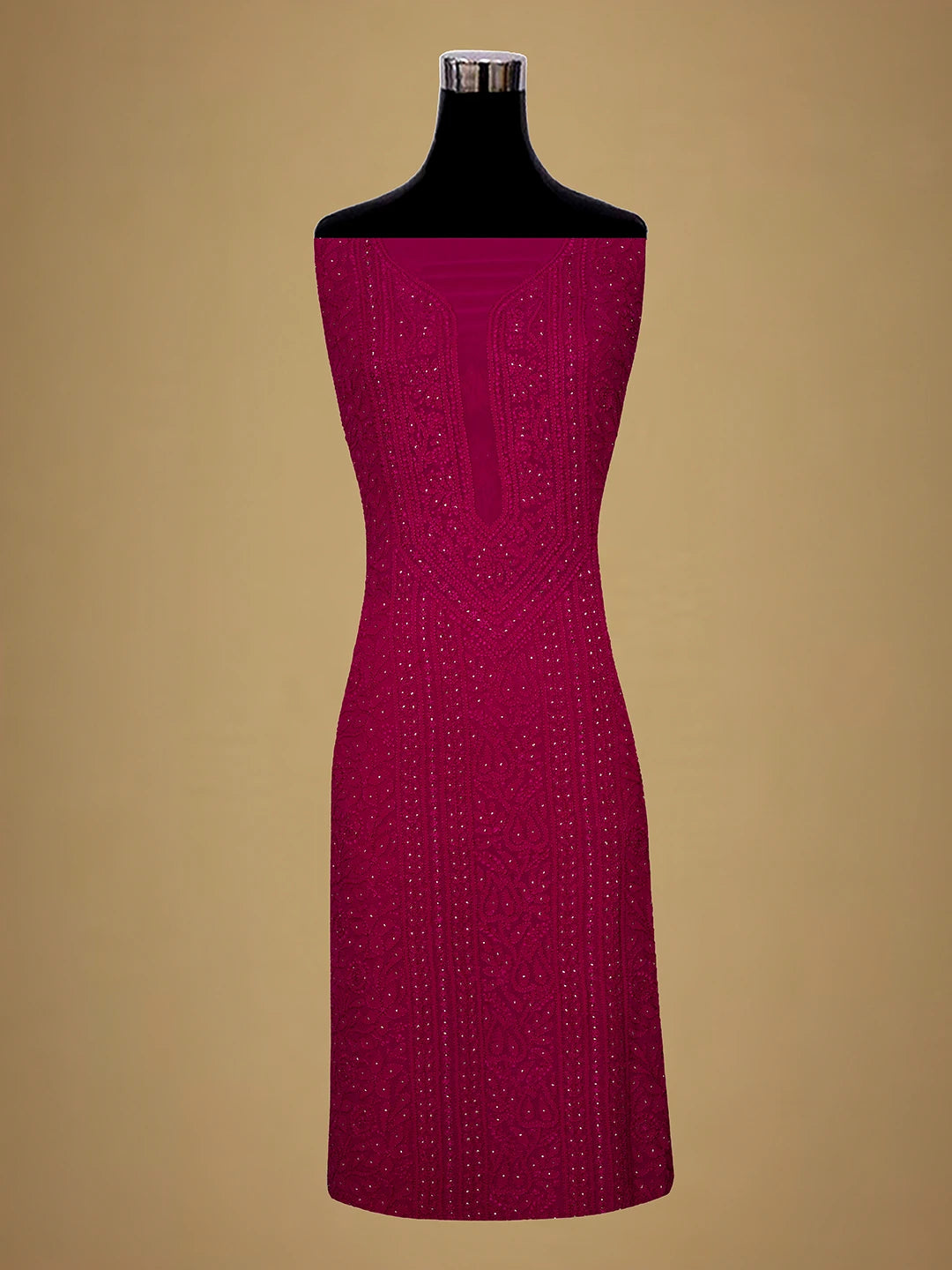 Ada Hand Embroidered Magenta Viscose Georgette Lucknowi Chikankari Unstitched Kurta Dupatta Set With Mukaish Work 01A685053