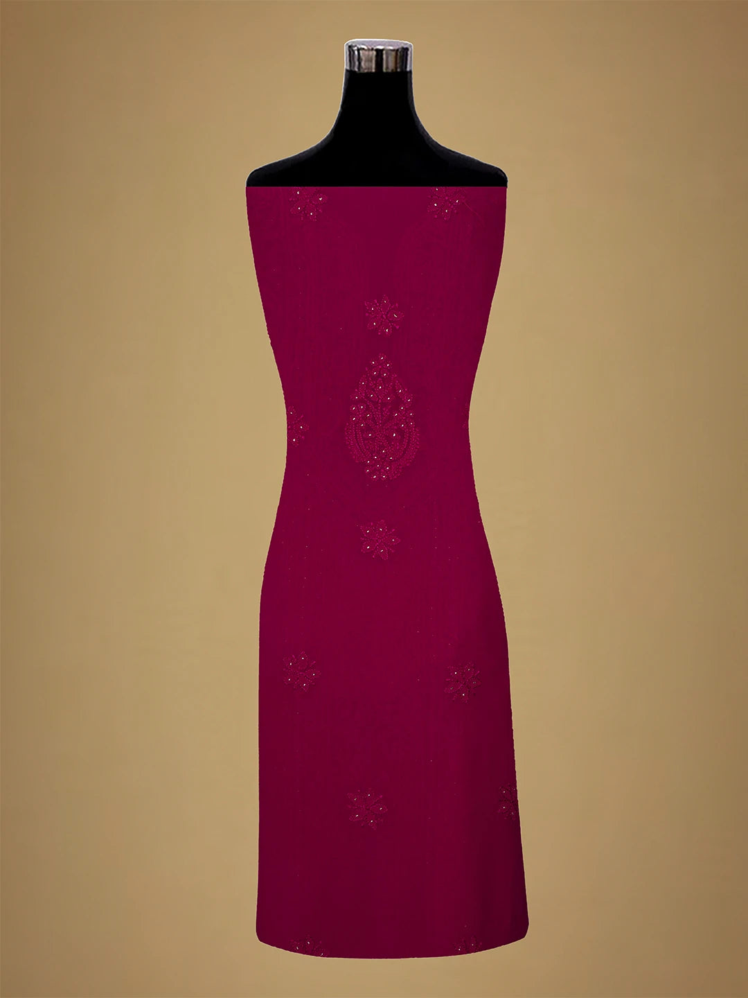 Ada Hand Embroidered Magenta Viscose Georgette Lucknowi Chikankari Unstitched Kurta Dupatta Set With Mukaish Work 01A685053