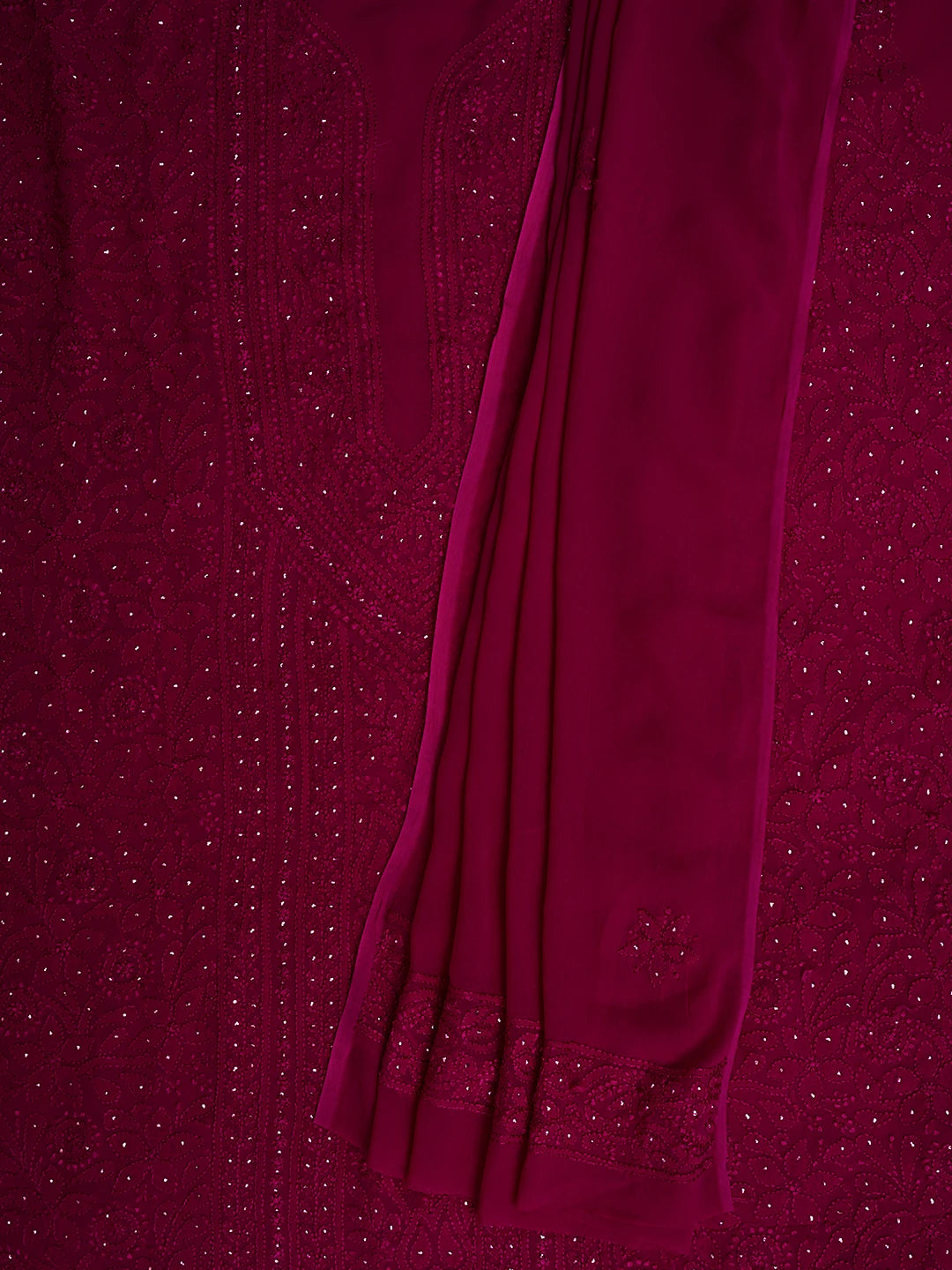 Ada Hand Embroidered Magenta Viscose Georgette Lucknowi Chikankari Unstitched Kurta Dupatta Set With Mukaish Work 01A685053