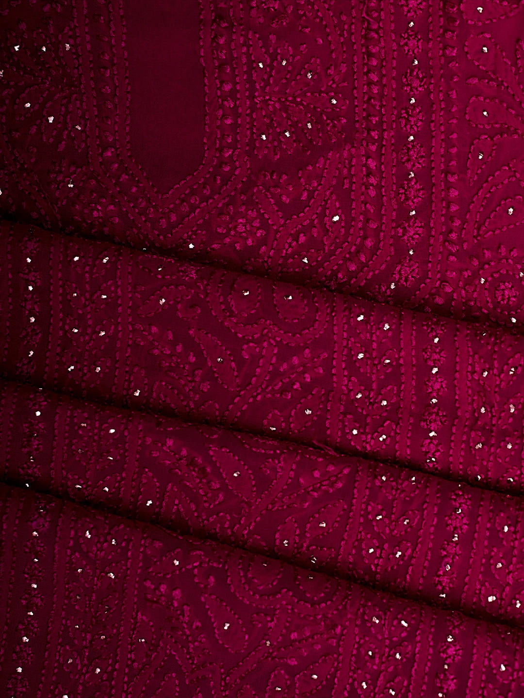 Ada Hand Embroidered Magenta Viscose Georgette Lucknowi Chikankari Unstitched Kurta Dupatta Set With Mukaish Work 01A685053