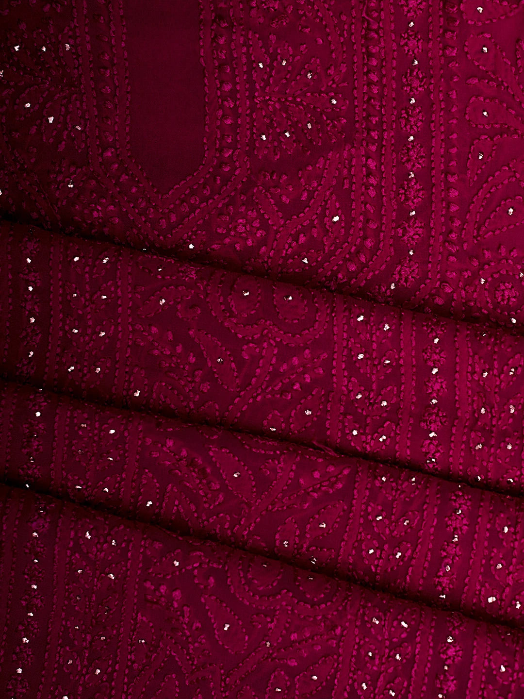 Ada Hand Embroidered Magenta Viscose Georgette Lucknowi Chikankari Unstitched Kurta Dupatta Set With Mukaish Work 01A685053