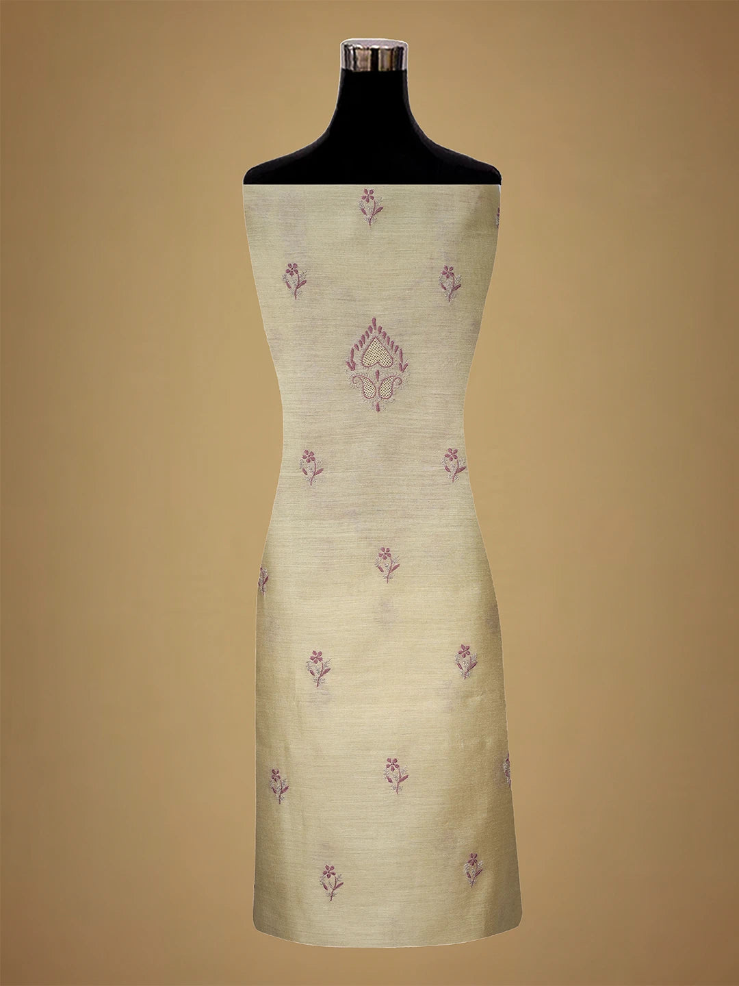 Ada Hand Embroidered Fawn Moonga Silk Lucknowi Chikankari Unstitched Kurta Dupatta Set 01A680743
