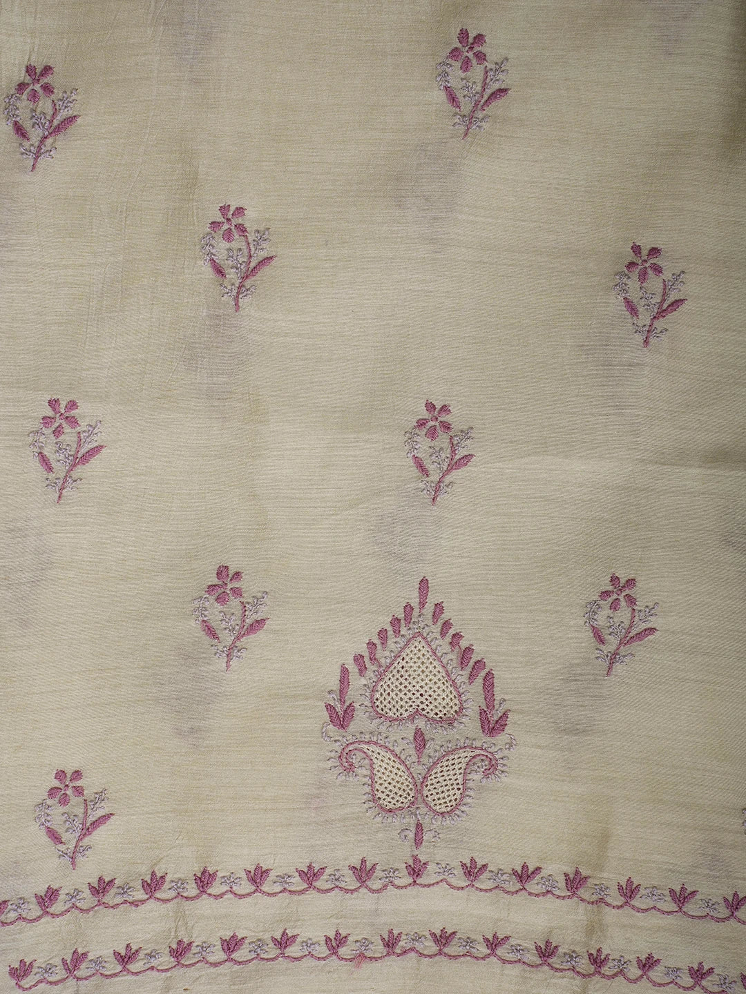 Ada Hand Embroidered Fawn Moonga Silk Lucknowi Chikankari Unstitched Kurta Dupatta Set 01A680743