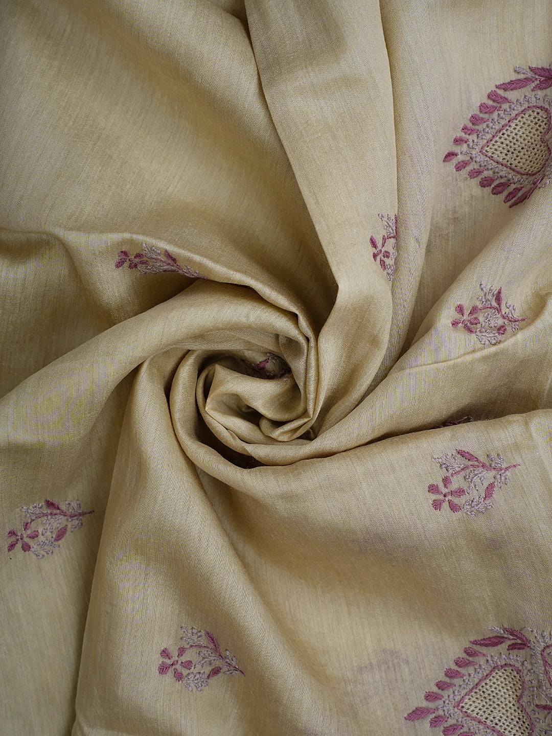 Ada Hand Embroidered Fawn Moonga Silk Lucknowi Chikankari Unstitched Kurta Dupatta Set 01A680743