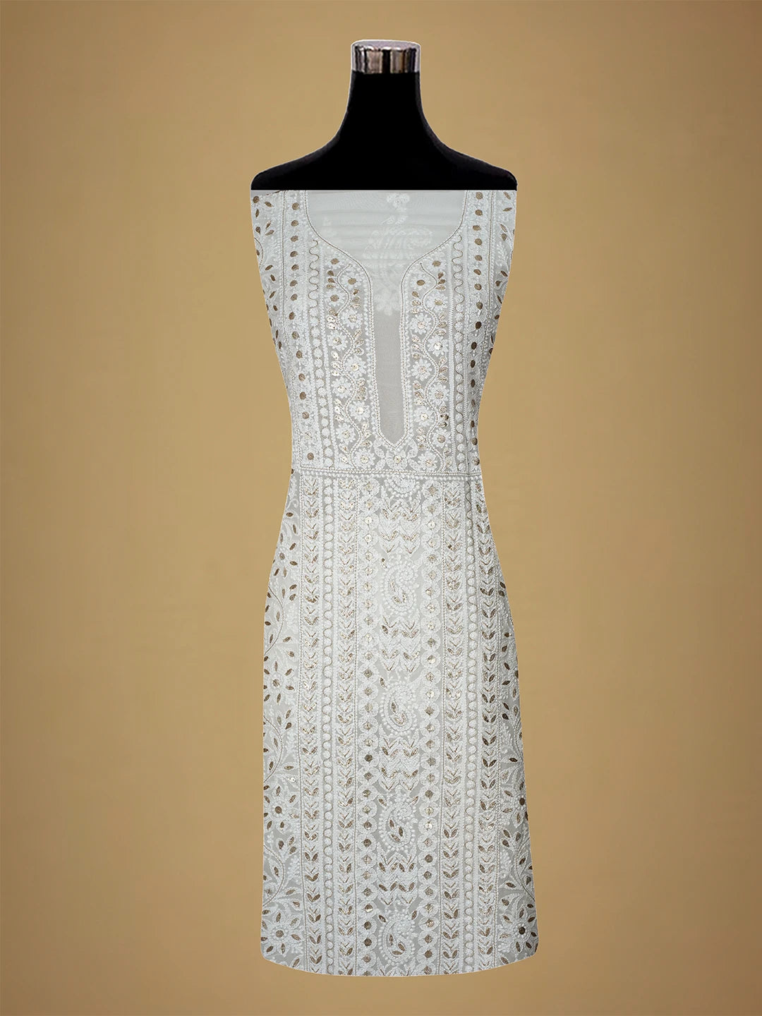Ada Hand Embroidered White Viscose Georgette Lucknowi Chikankari Unstitched Kurta Dupatta Set With Gota Patti Work 01A706323