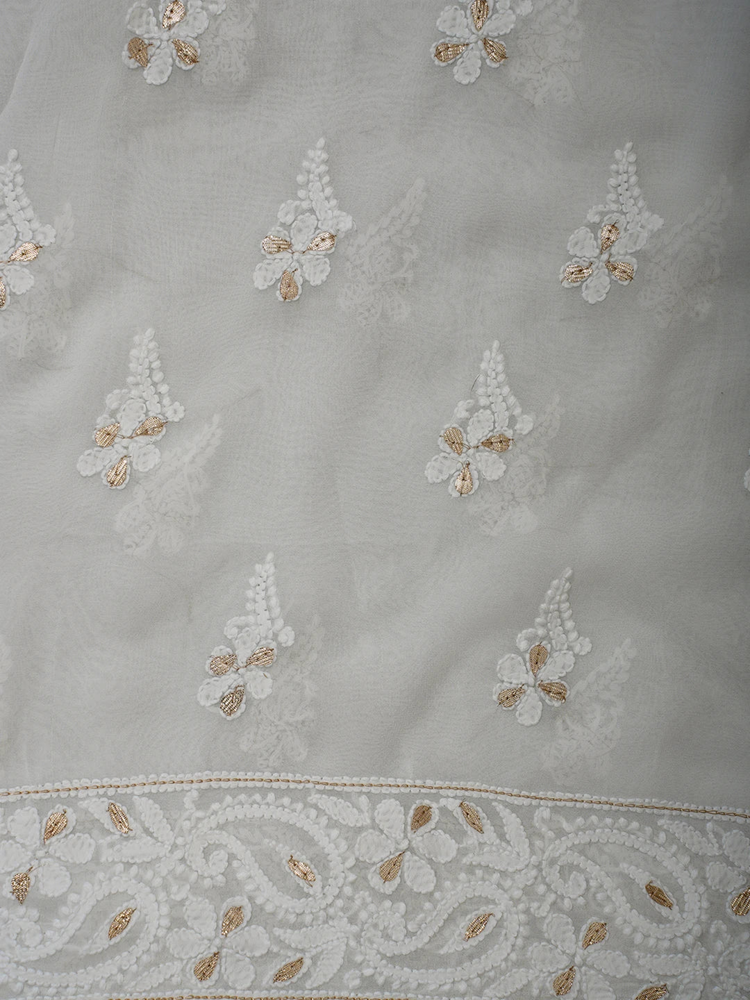 Ada Hand Embroidered White Viscose Georgette Lucknowi Chikankari Unstitched Kurta Dupatta Set With Gota Patti Work 01A706323