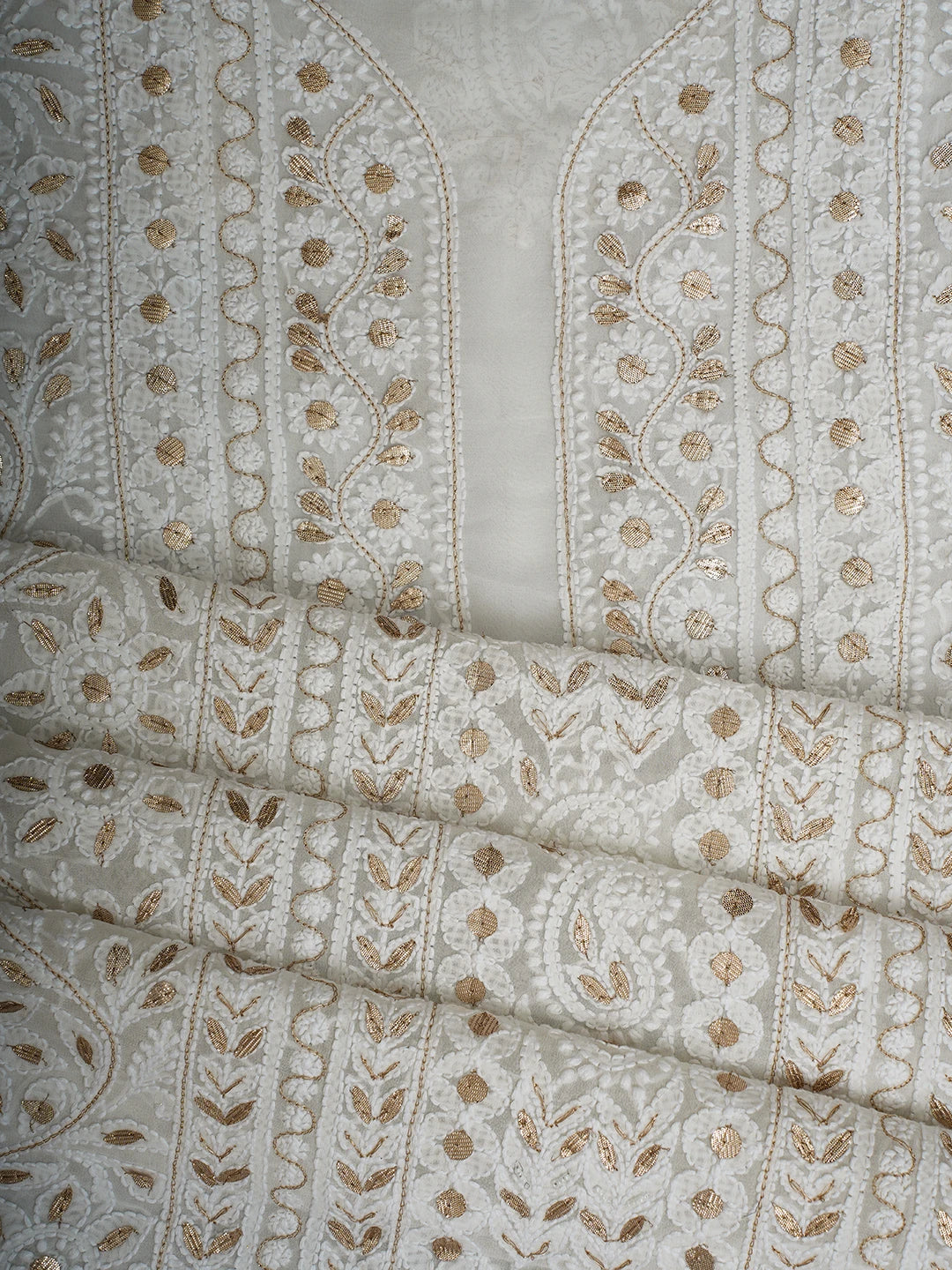 Ada Hand Embroidered White Viscose Georgette Lucknowi Chikankari Unstitched Kurta Dupatta Set With Gota Patti Work 01A706323