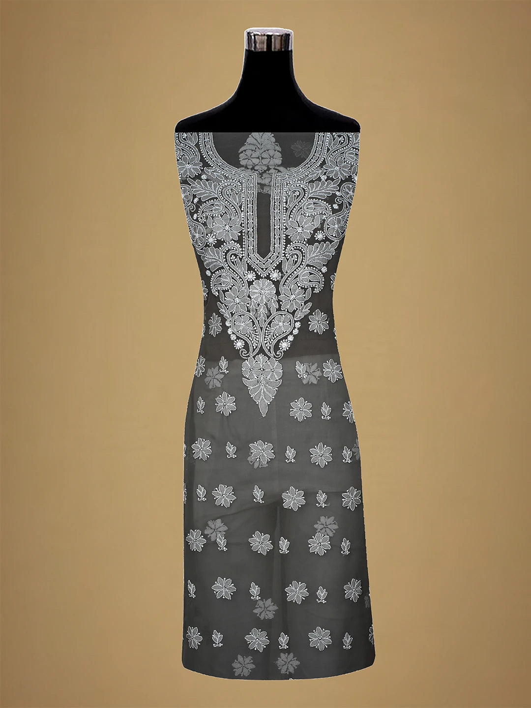 Ada Hand Embroidered Grey Georgette Lucknowi Chikankari Unstitched Suit Piece 01A711160