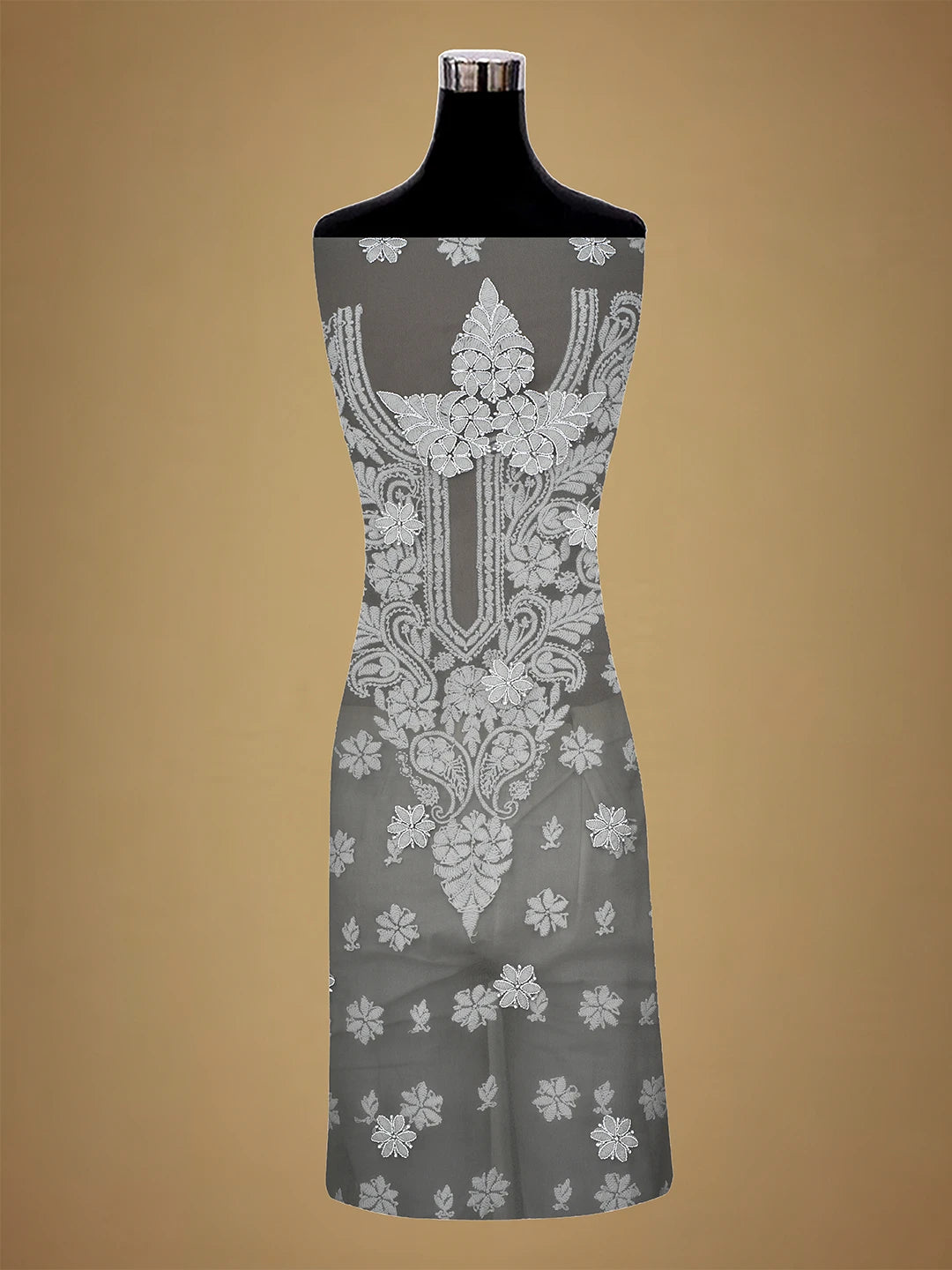 Ada Hand Embroidered Grey Georgette Lucknowi Chikankari Unstitched Suit Piece 01A711160
