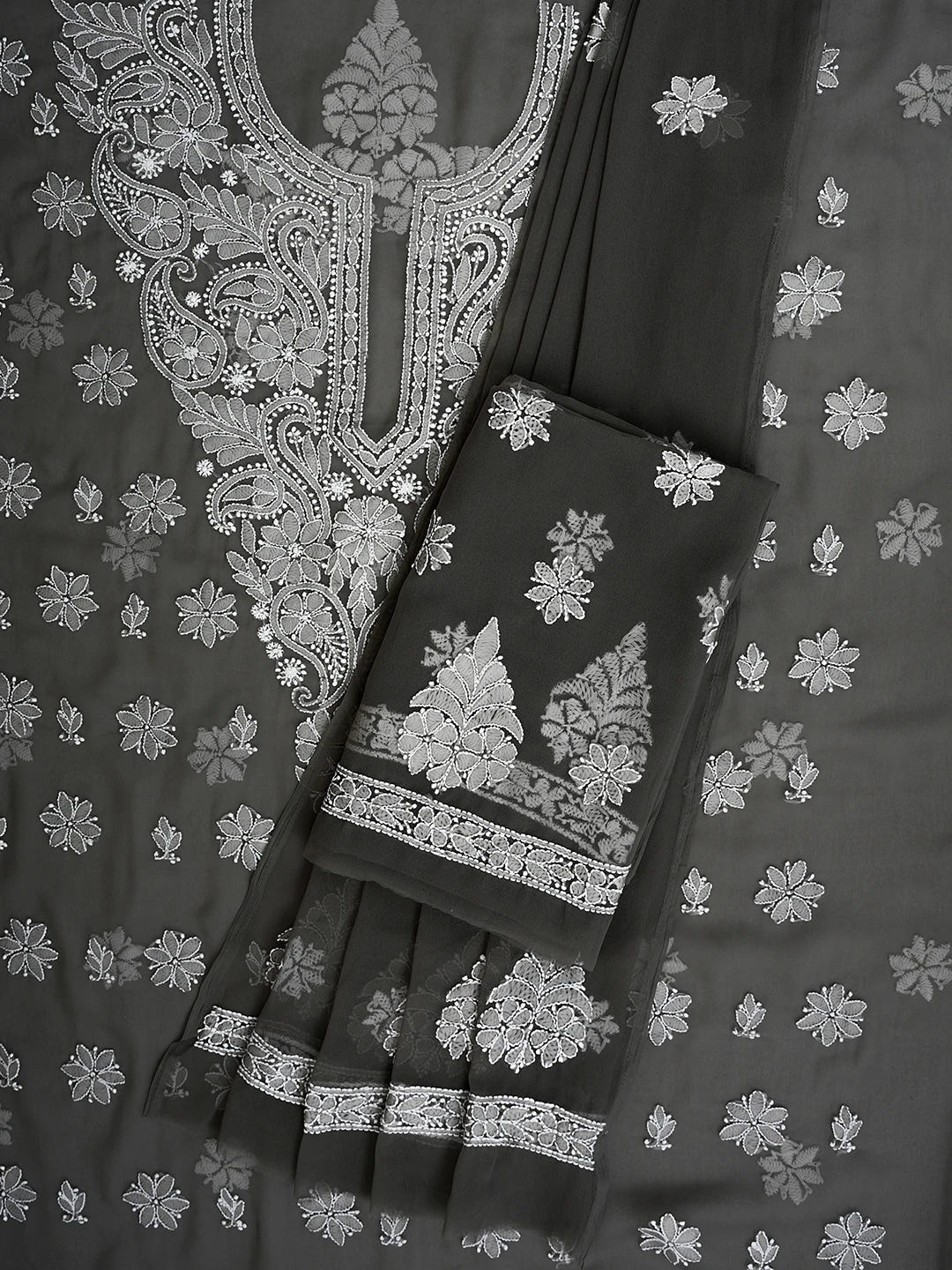 Ada Hand Embroidered Grey Georgette Lucknowi Chikankari Unstitched Suit Piece 01A711160