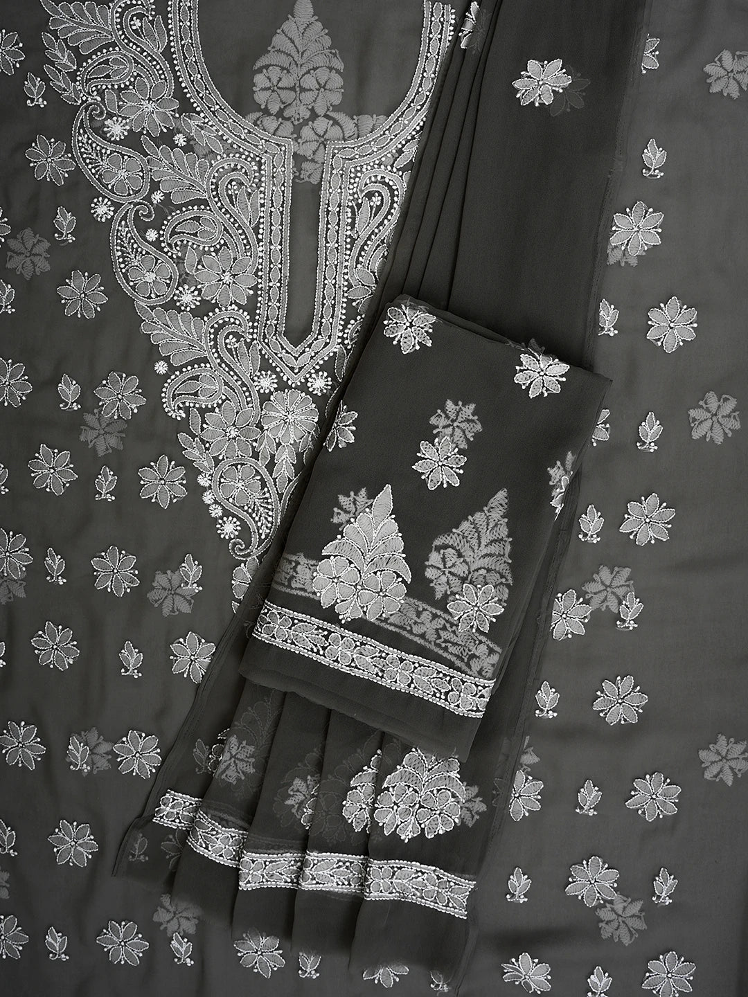 Ada Hand Embroidered Grey Georgette Lucknowi Chikankari Unstitched Suit Piece 01A711160