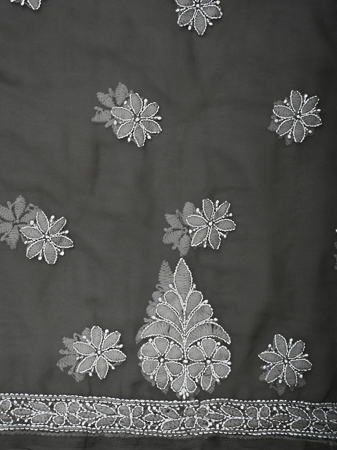 Ada Hand Embroidered Grey Georgette Lucknowi Chikankari Unstitched Suit Piece 01A711160