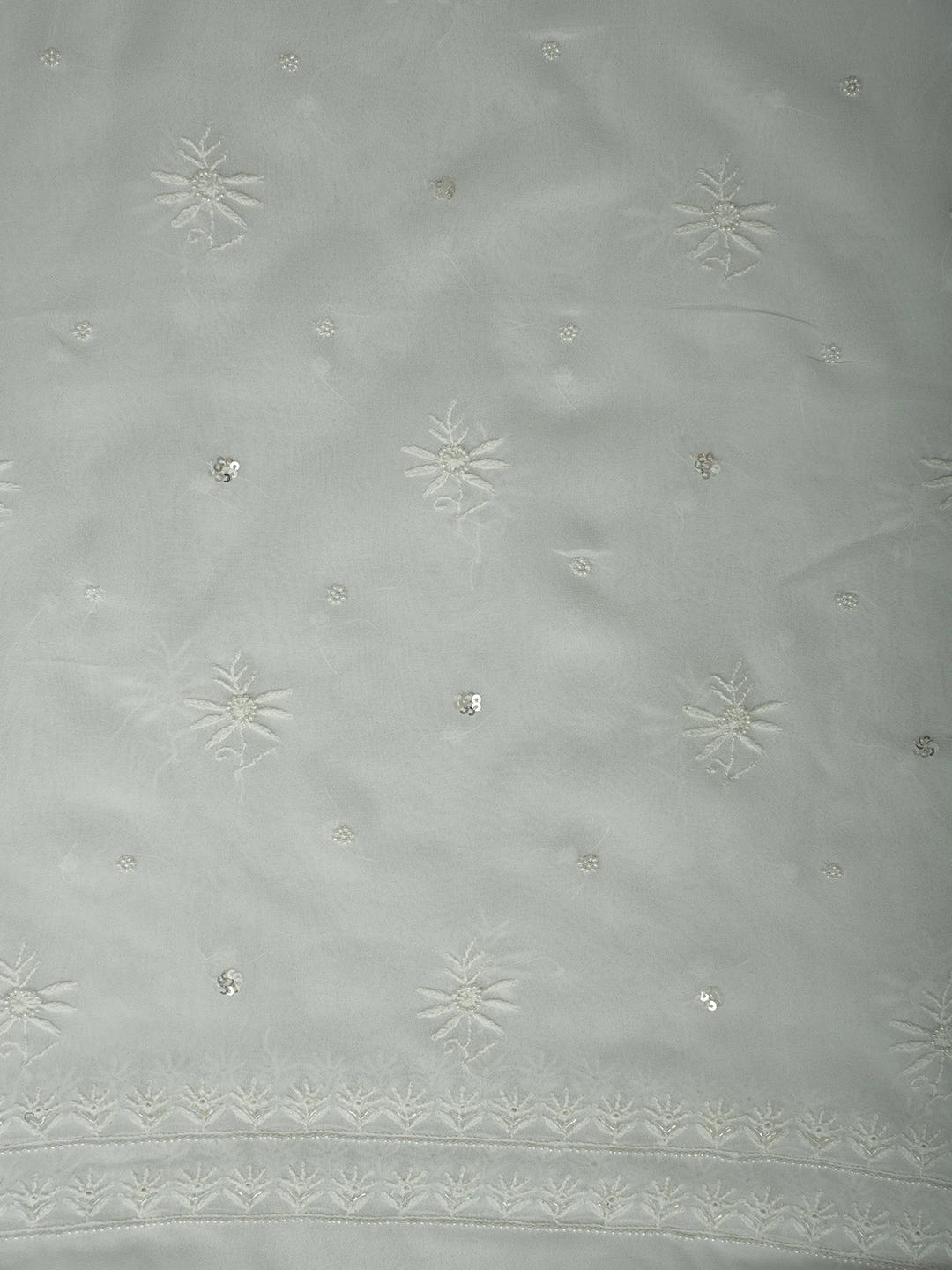 Ada Hand Embroidered White Viscose Georgette Lucknowi Chikankari Unstitched Kurta Dupatta Set With Cutdana Work 01A705078