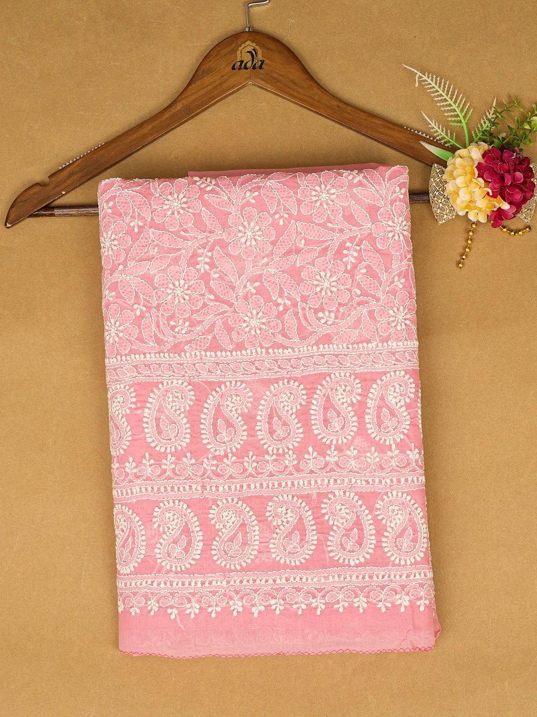 Ada Hand Embroidered Pink Cotton Lucknowi Chikankari Unstitched Kurta Piece 01A711938