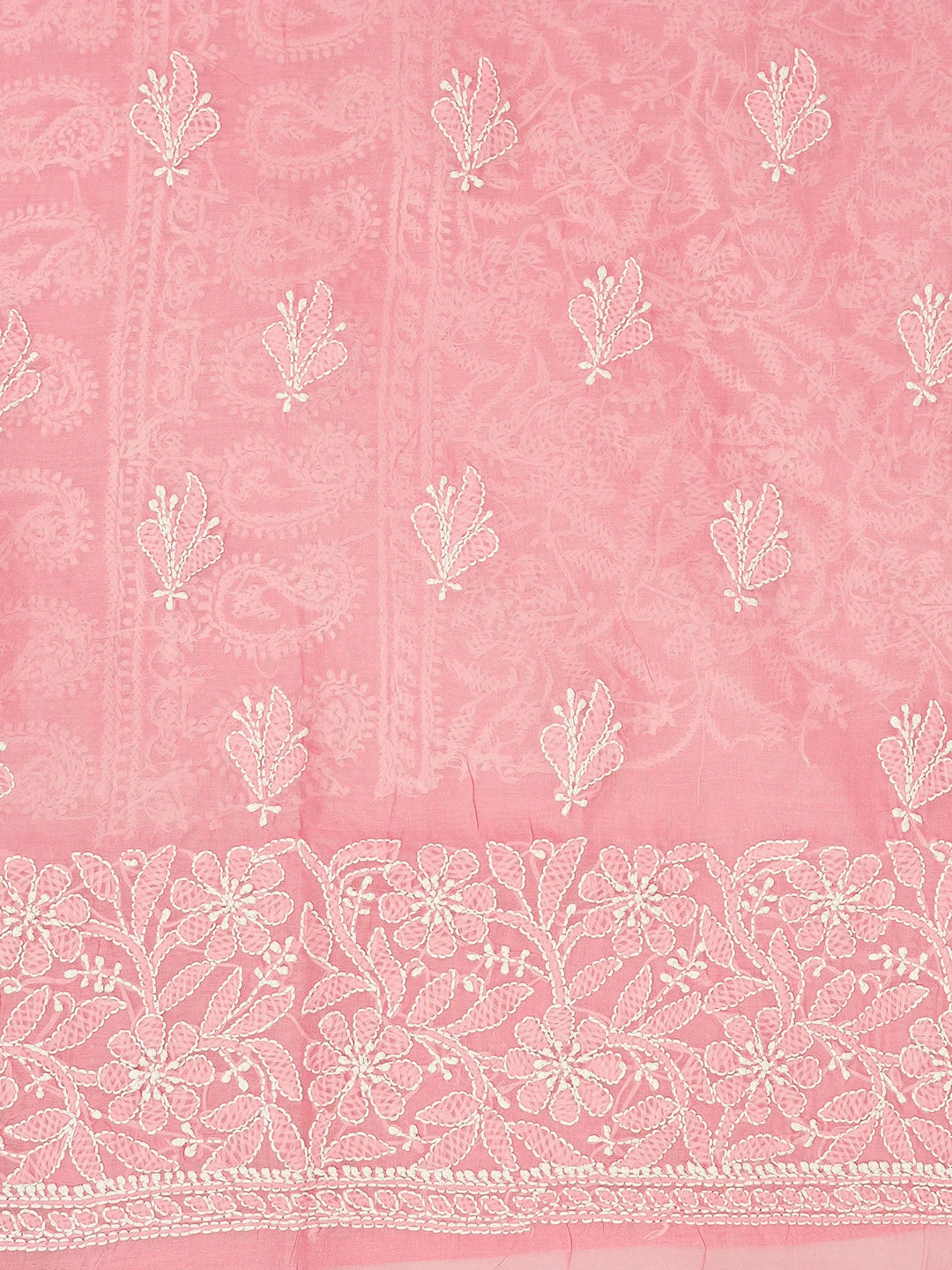 Ada Hand Embroidered Pink Cotton Lucknowi Chikankari Unstitched Kurta Piece 01A711938