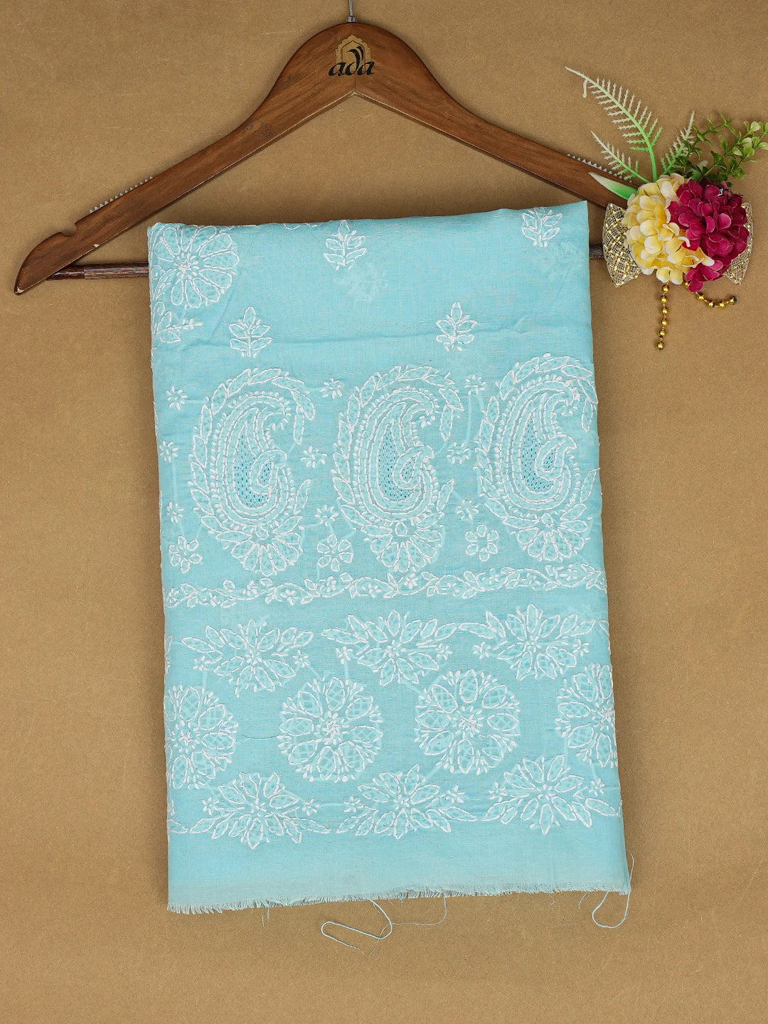 Ada Hand Embroidered Blue Cotton Lucknowi Chikankari Unstitched Kurta Piece 01A712188