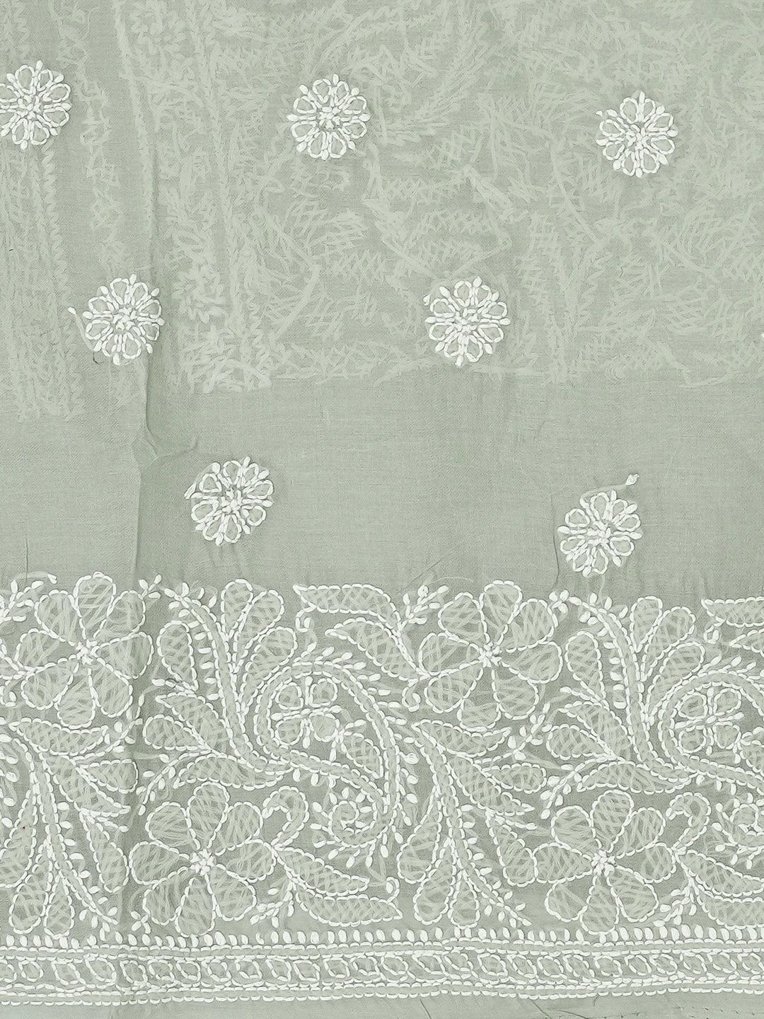 Ada Hand Embroidered Grey Cotton Lucknowi Chikankari Unstitched Kurta Piece 01A711946