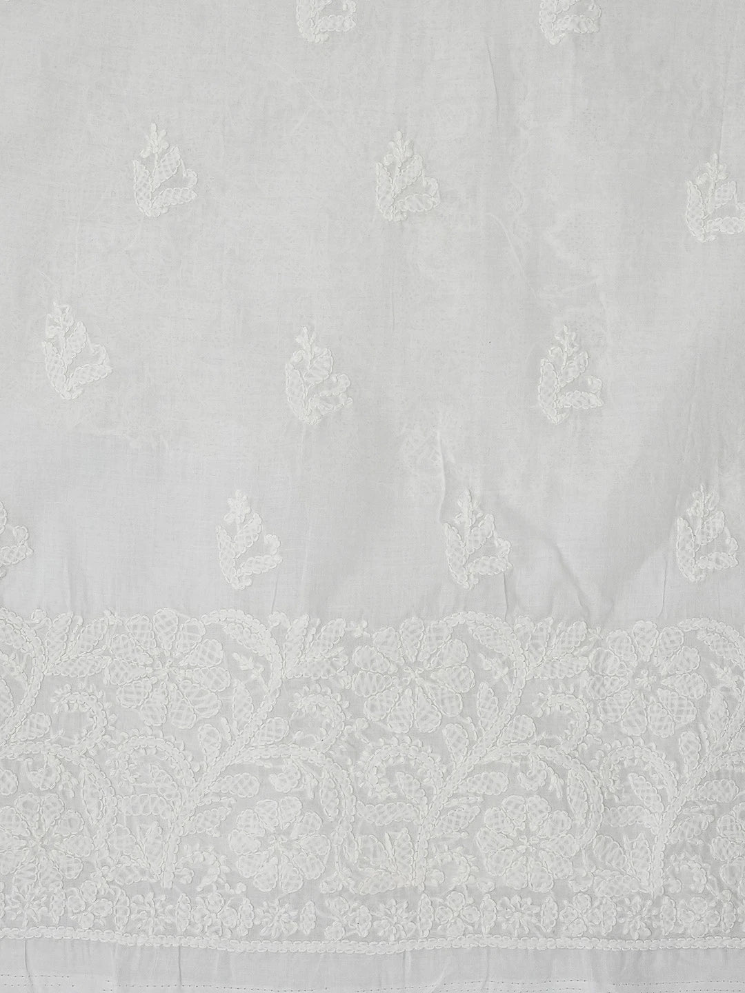 Ada Hand Embroidered White Cotton Lucknowi Chikankari Unstitched Kurta Piece 01A711952
