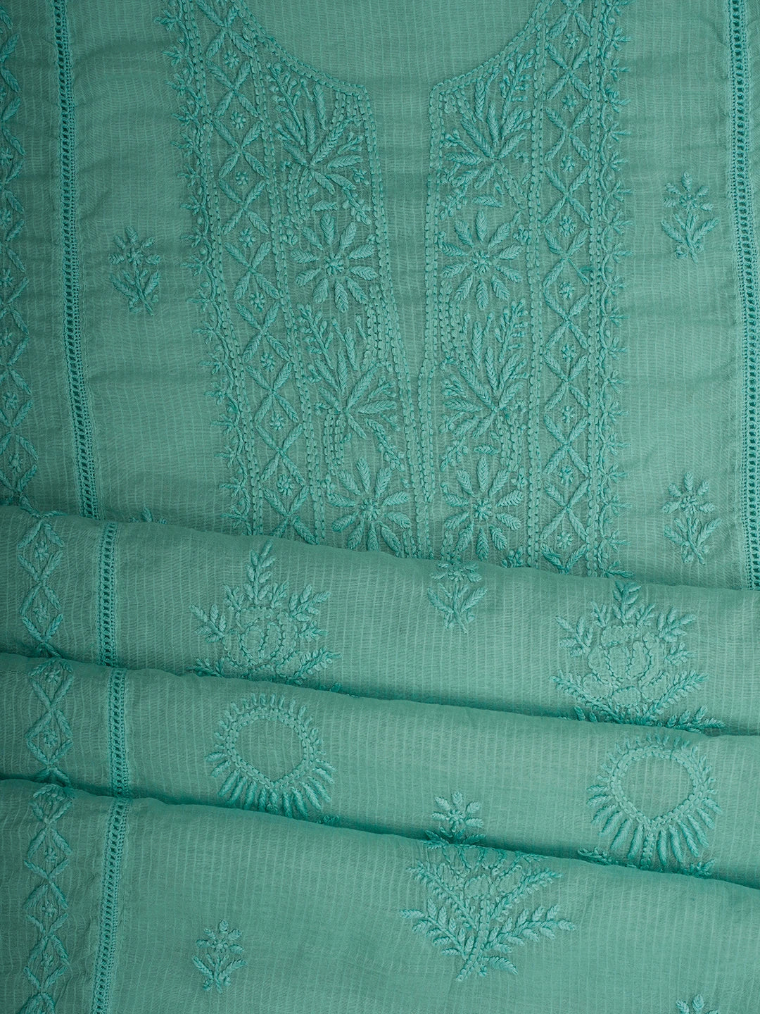 Ada Hand Embroidered Aquamarine Green Chanderi Lucknowi Chikankari Semi-Stitched Kurta Dupatta Set 01A639216