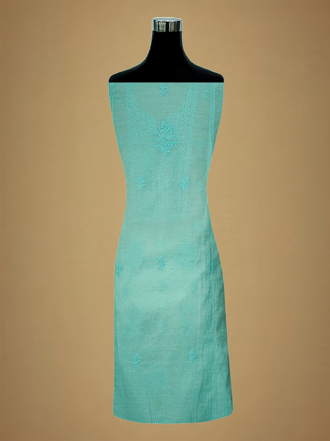 Ada Hand Embroidered Aquamarine Green Chanderi Lucknowi Chikankari Semi-Stitched Kurta Dupatta Set 01A639216