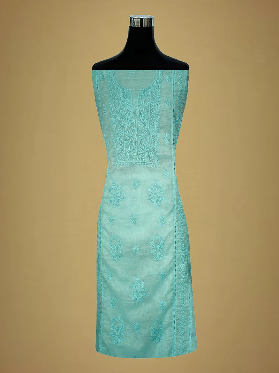 Ada Hand Embroidered Aquamarine Green Chanderi Lucknowi Chikankari Semi-Stitched Kurta Dupatta Set 01A639216