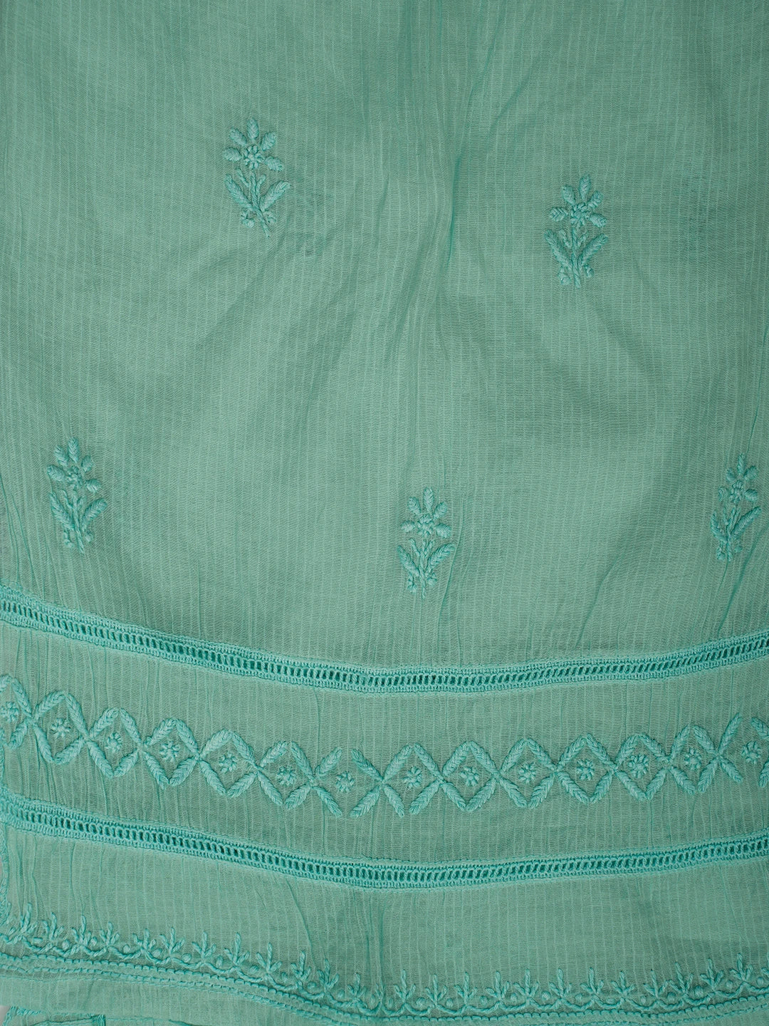 Ada Hand Embroidered Aquamarine Green Chanderi Lucknowi Chikankari Semi-Stitched Kurta Dupatta Set 01A639216
