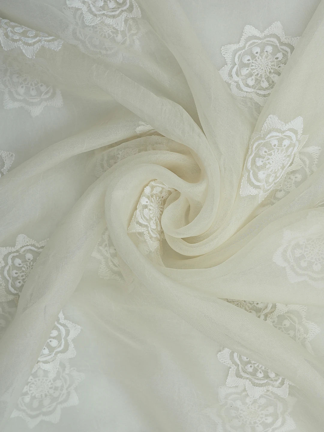 Ada Hand Embroidered White Organza Lucknowi Chikankari Dupatta 01A695068