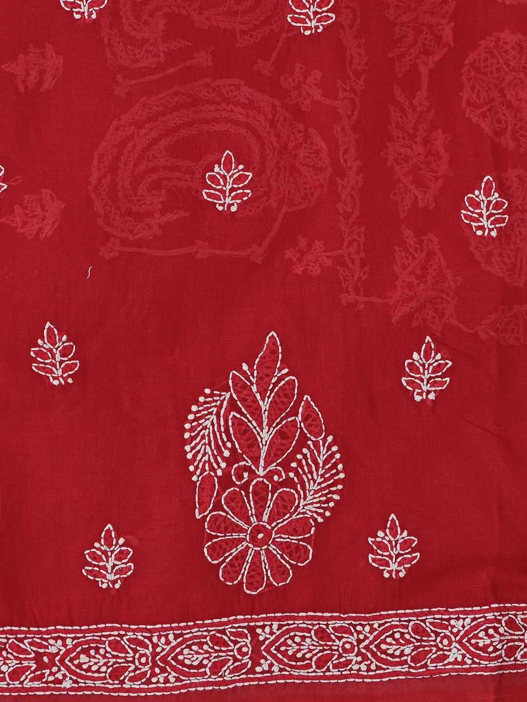 Ada Hand Embroidered Red Cotton Lucknowi Chikankari Unstitched Kurta Piece 01A712141
