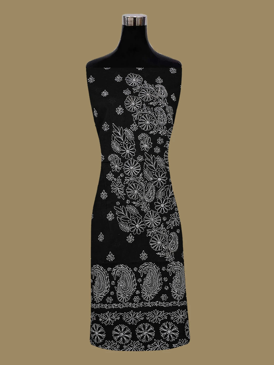 Ada Hand Embroidered Black Cotton Lucknowi Chikankari Unstitched Kurta Piece 01A712184
