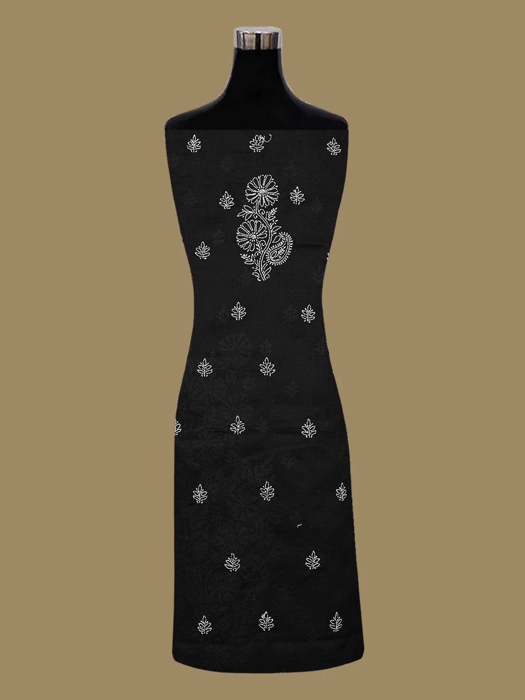 Ada Hand Embroidered Black Cotton Lucknowi Chikankari Unstitched Kurta Piece 01A712184