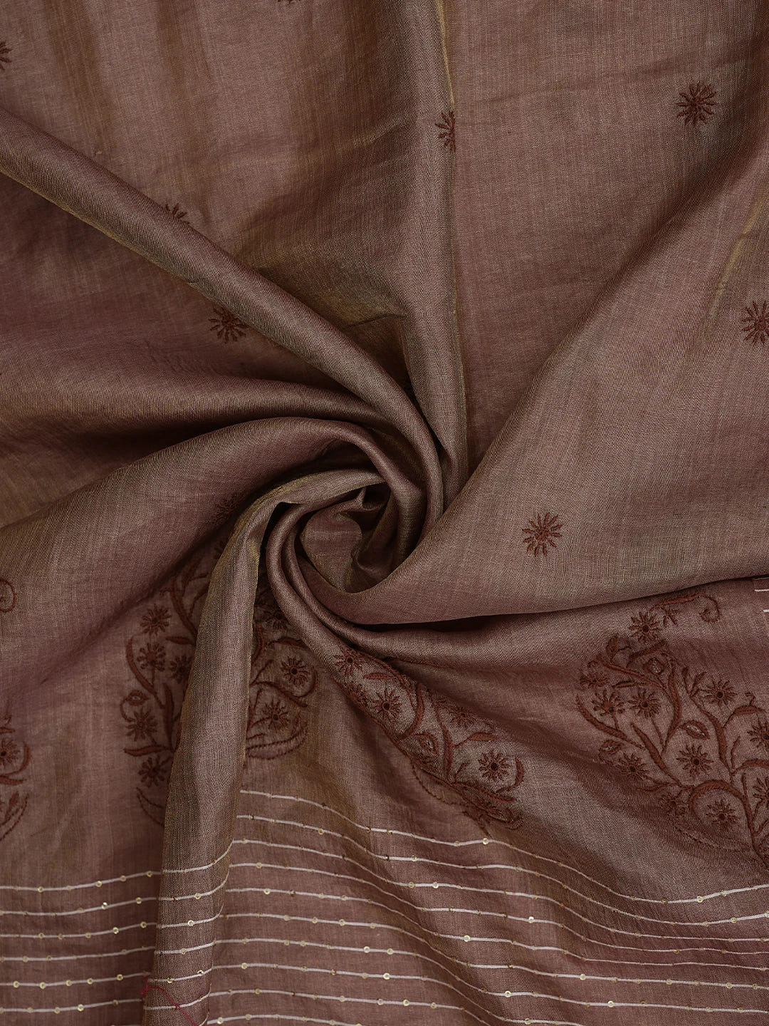 Ada Hand Embroidered Dusty Peach Silk Lucknowi Chikankari Dupatta With Sequins Work 01A694059
