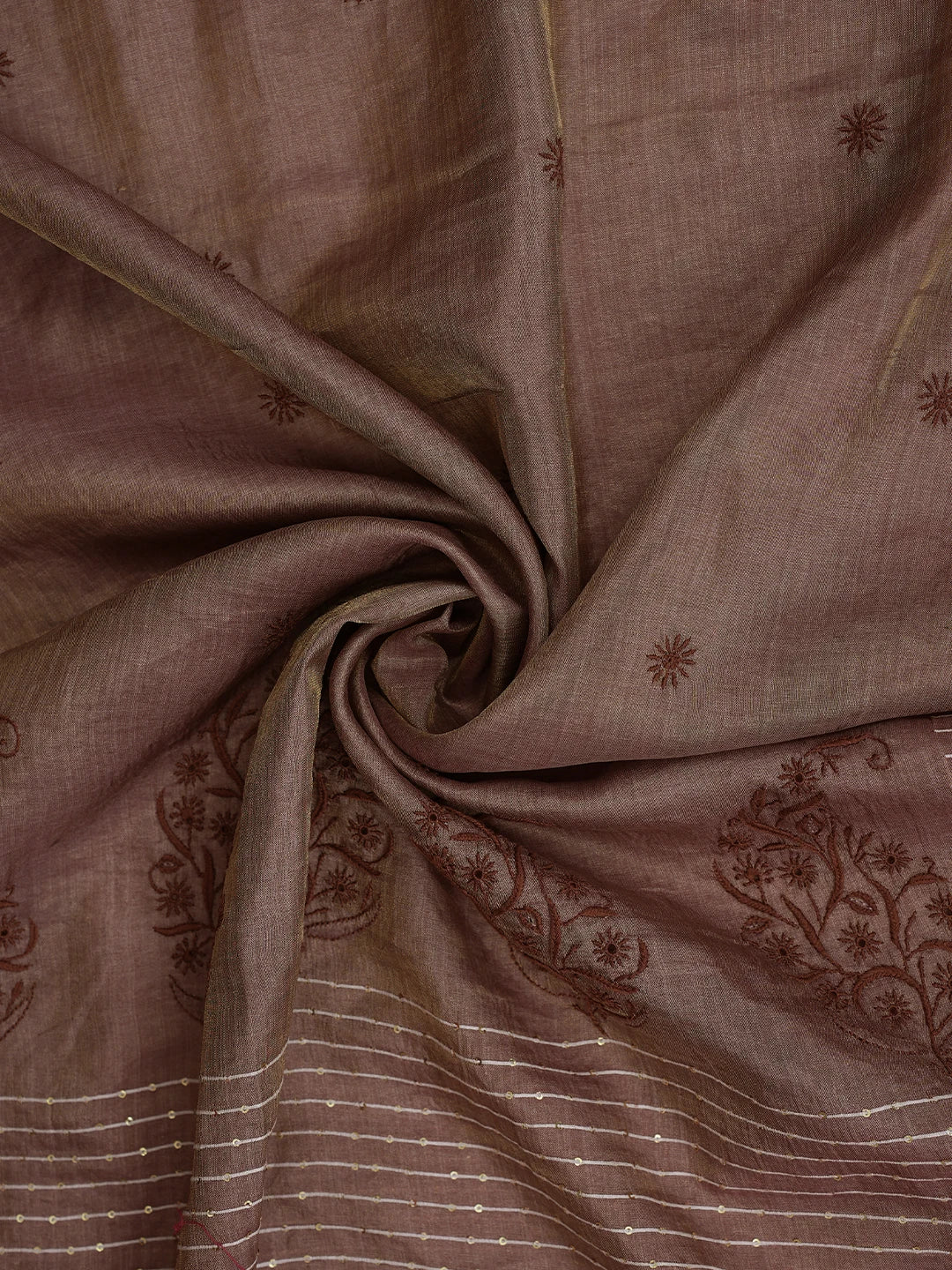 Ada Hand Embroidered Dusty Peach Silk Lucknowi Chikankari Dupatta With Sequins Work 01A694059